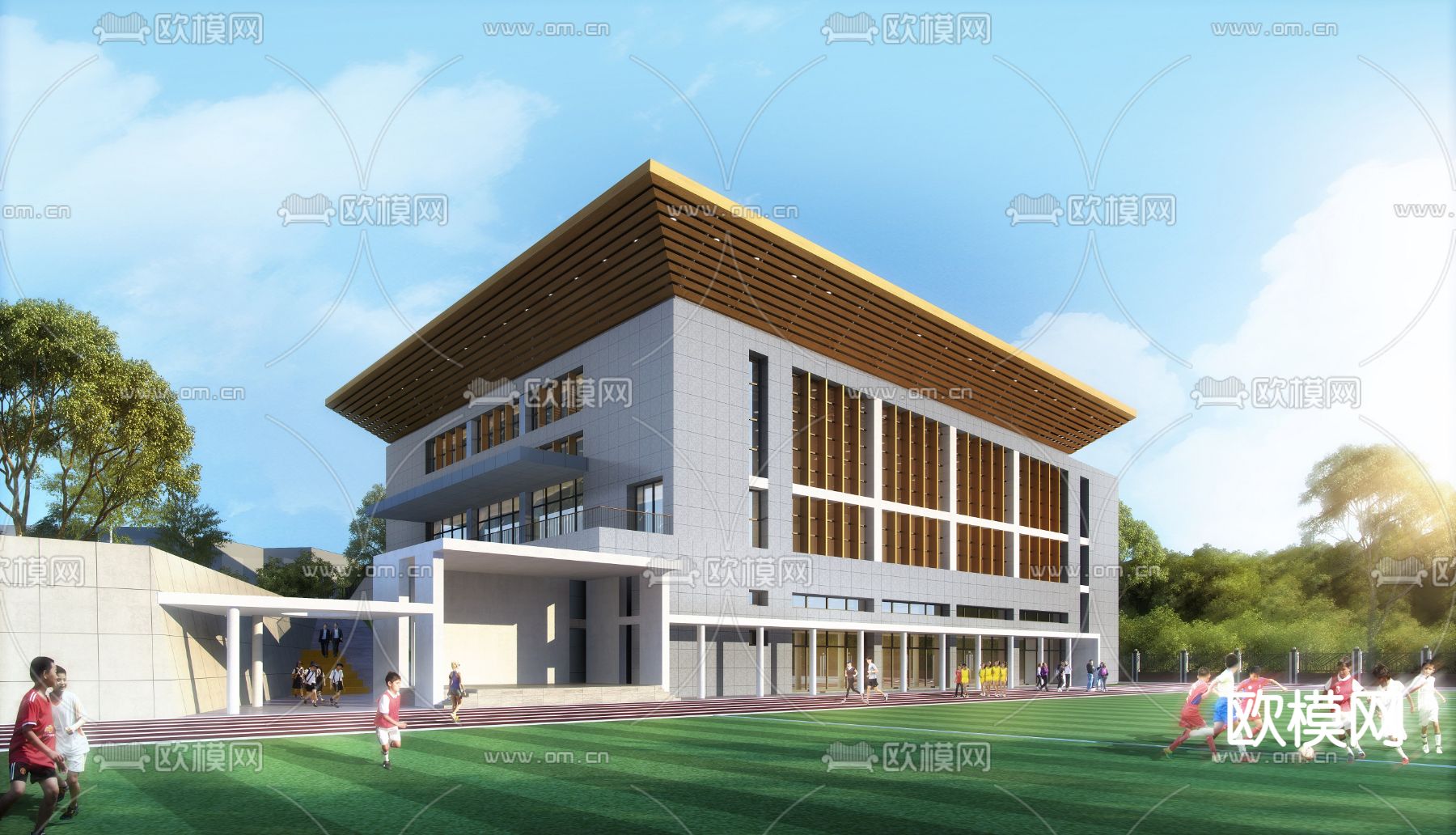 学校 体育馆外观3d模型下载