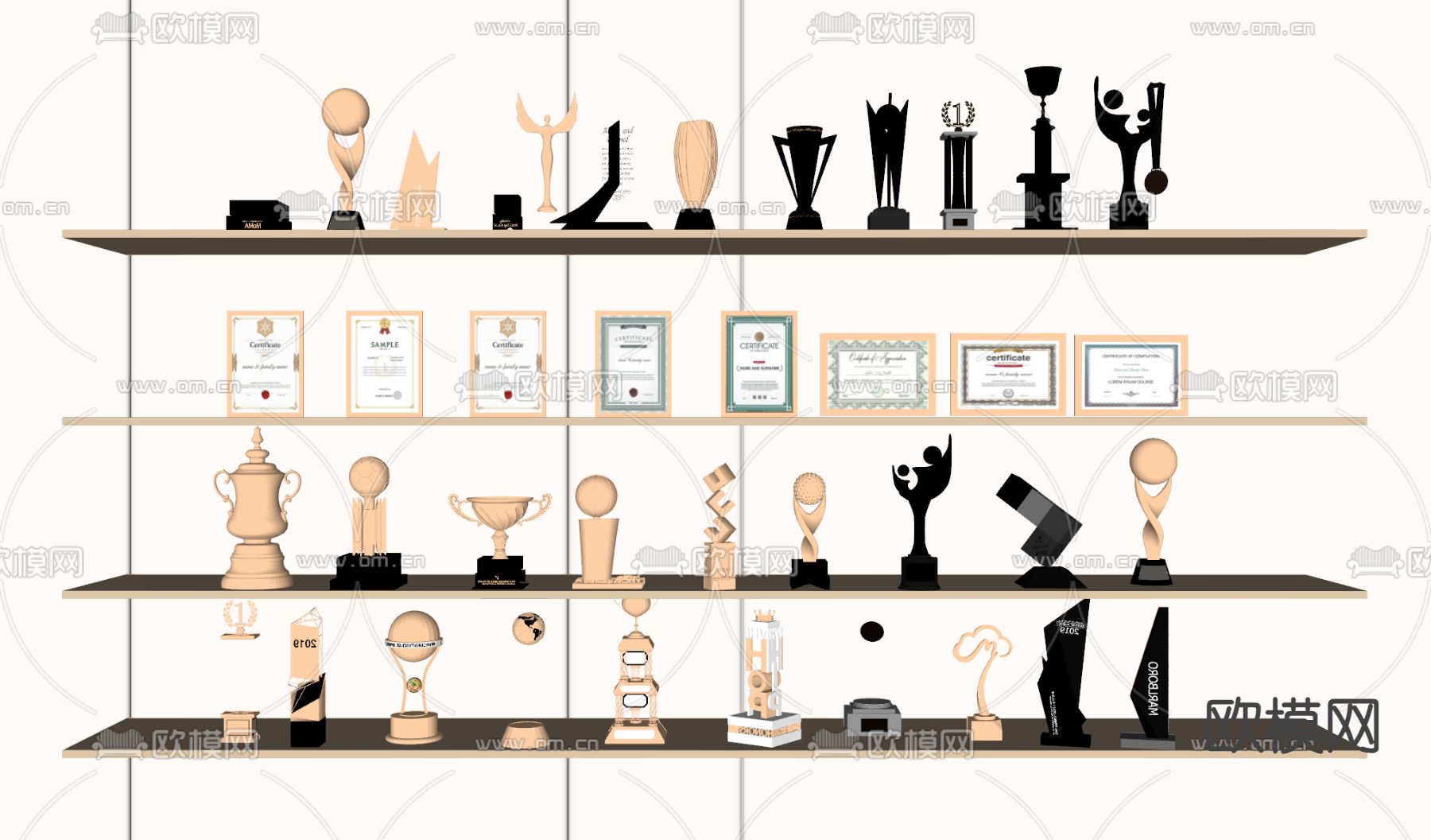 奖杯 奖牌 荣誉证书su模型下载（渲染图2）