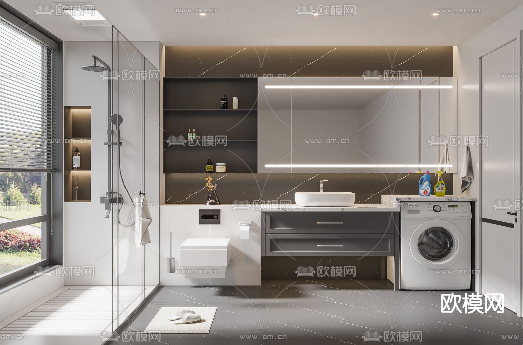 高级灰卫生间 浴室3d模型下载