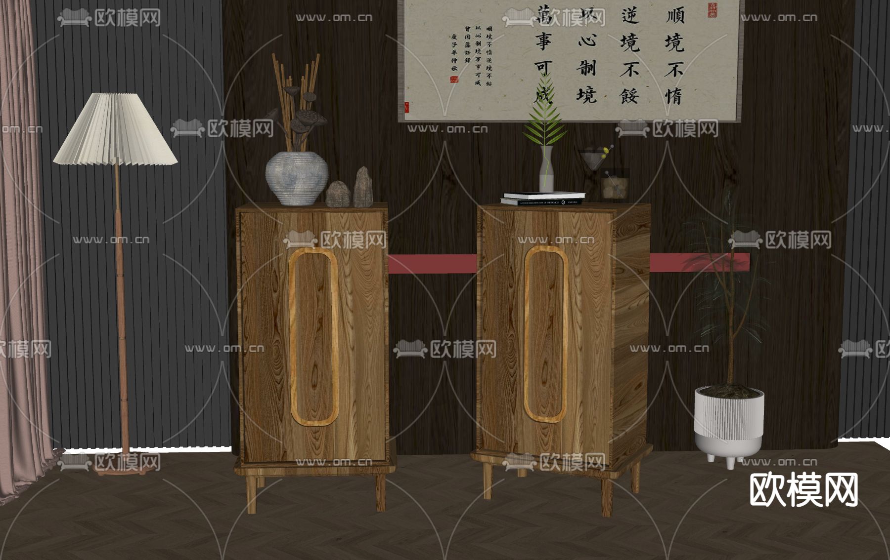 新中式边柜su模型下载（渲染图2）