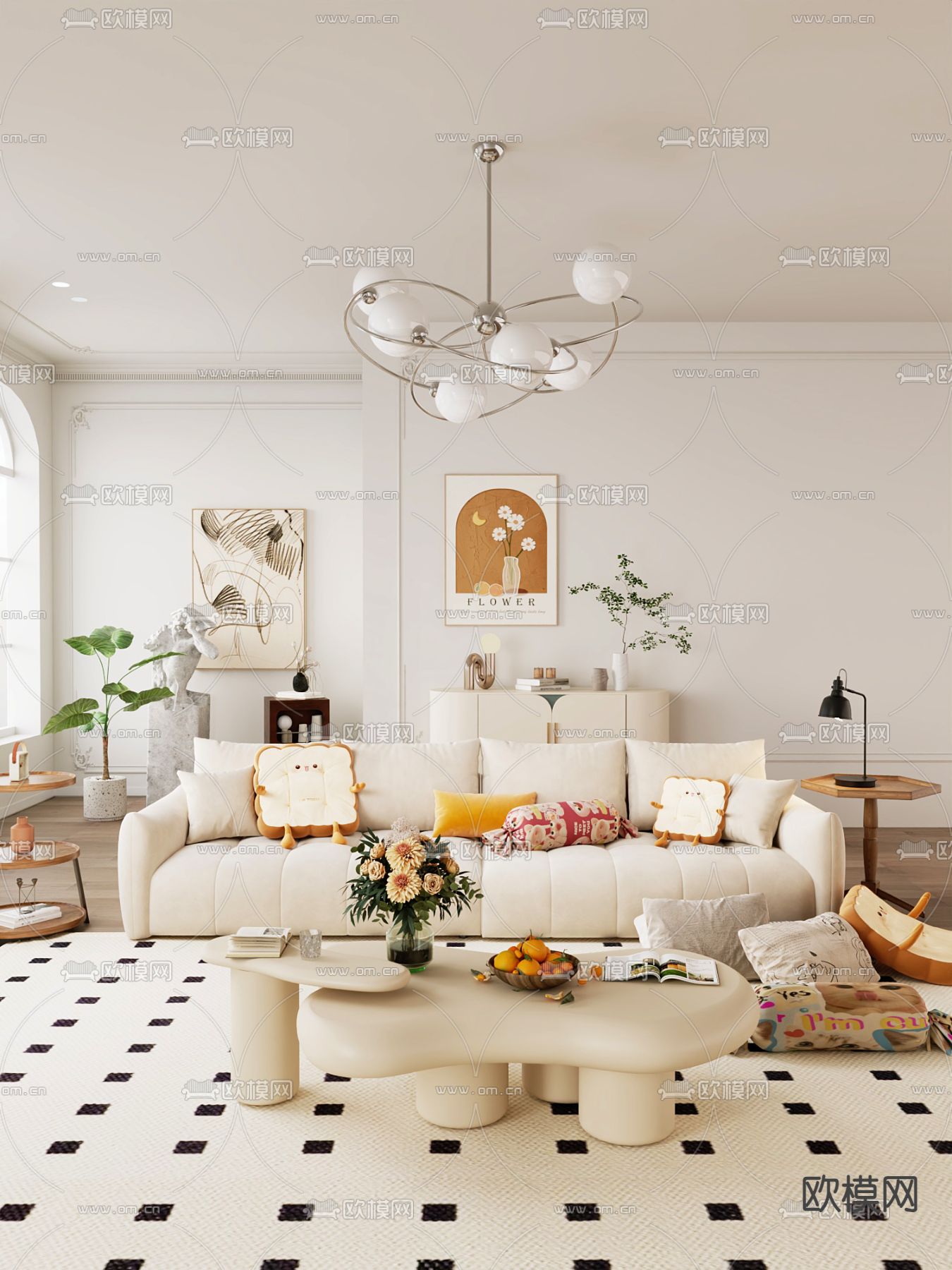 多人沙发 软体沙发3d模型下载（渲染图3）