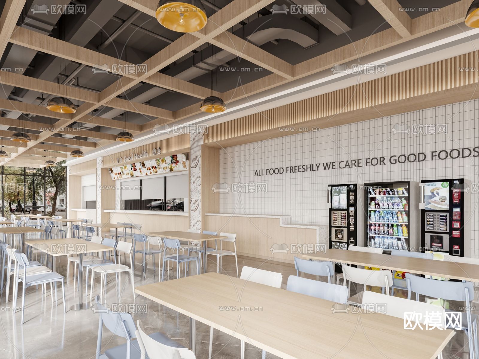 现代食堂su模型下载（渲染图1）