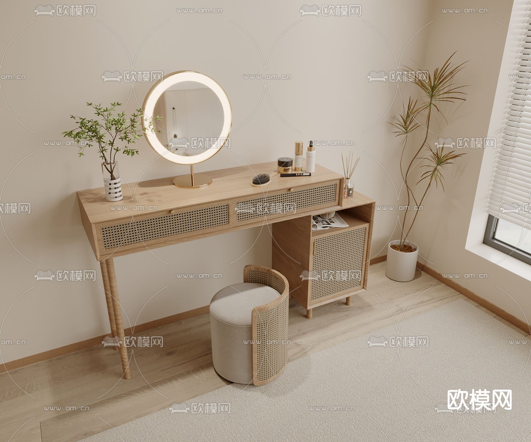 侘寂梳妆台 化妆桌3d模型下载