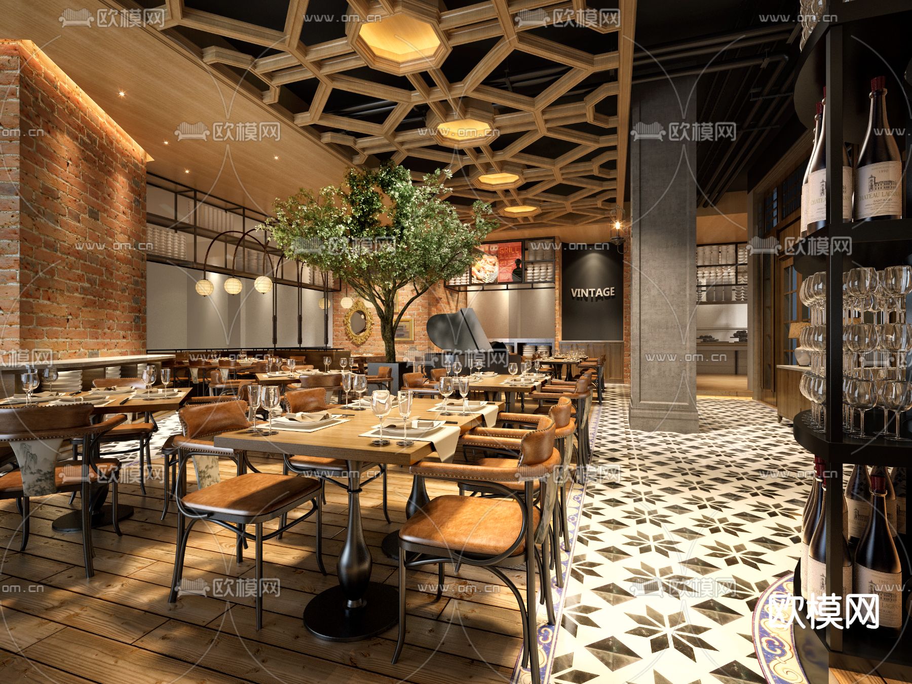 法式茶餐厅su模型下载（渲染图1）