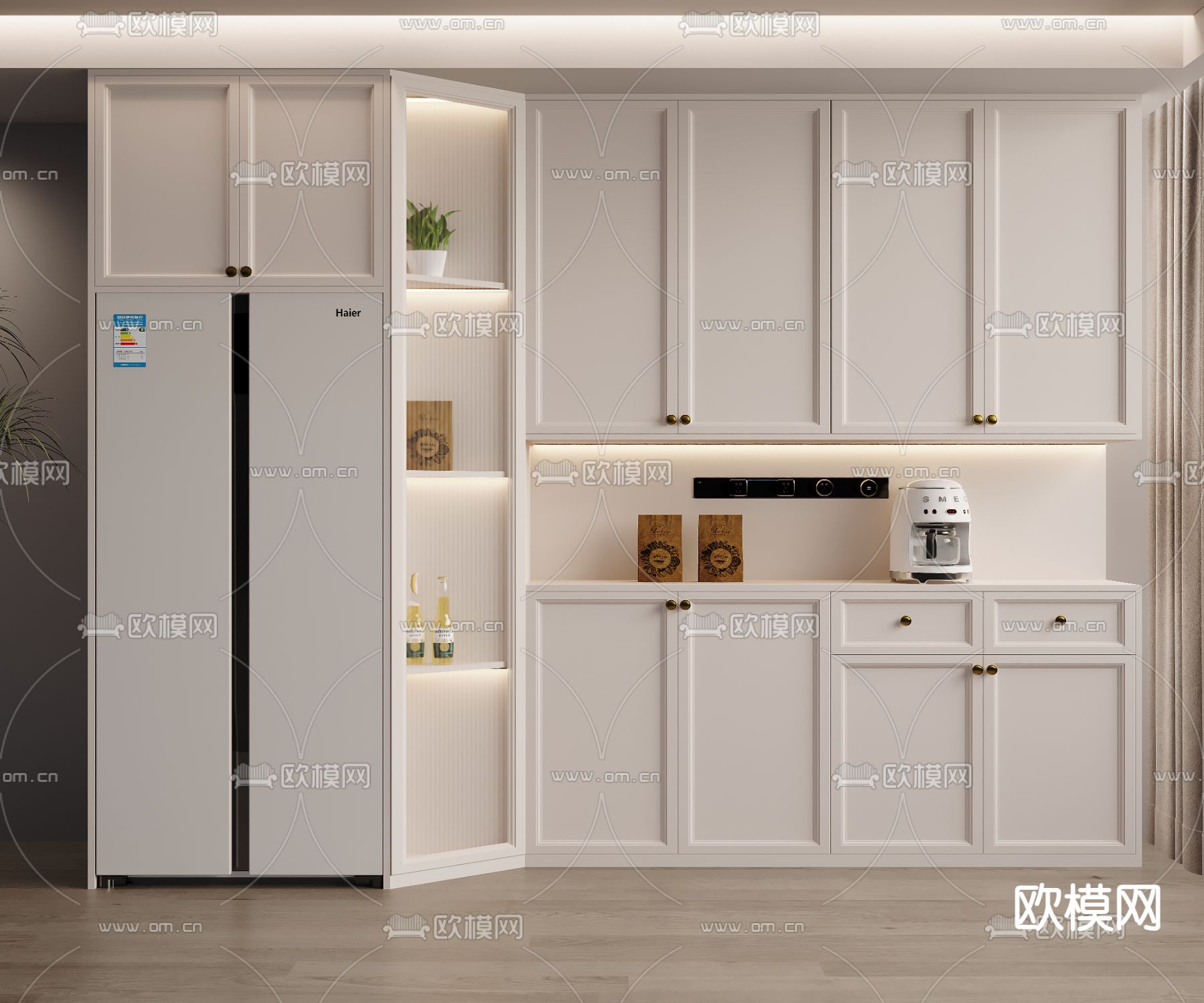 奶油风餐边柜3d模型下载