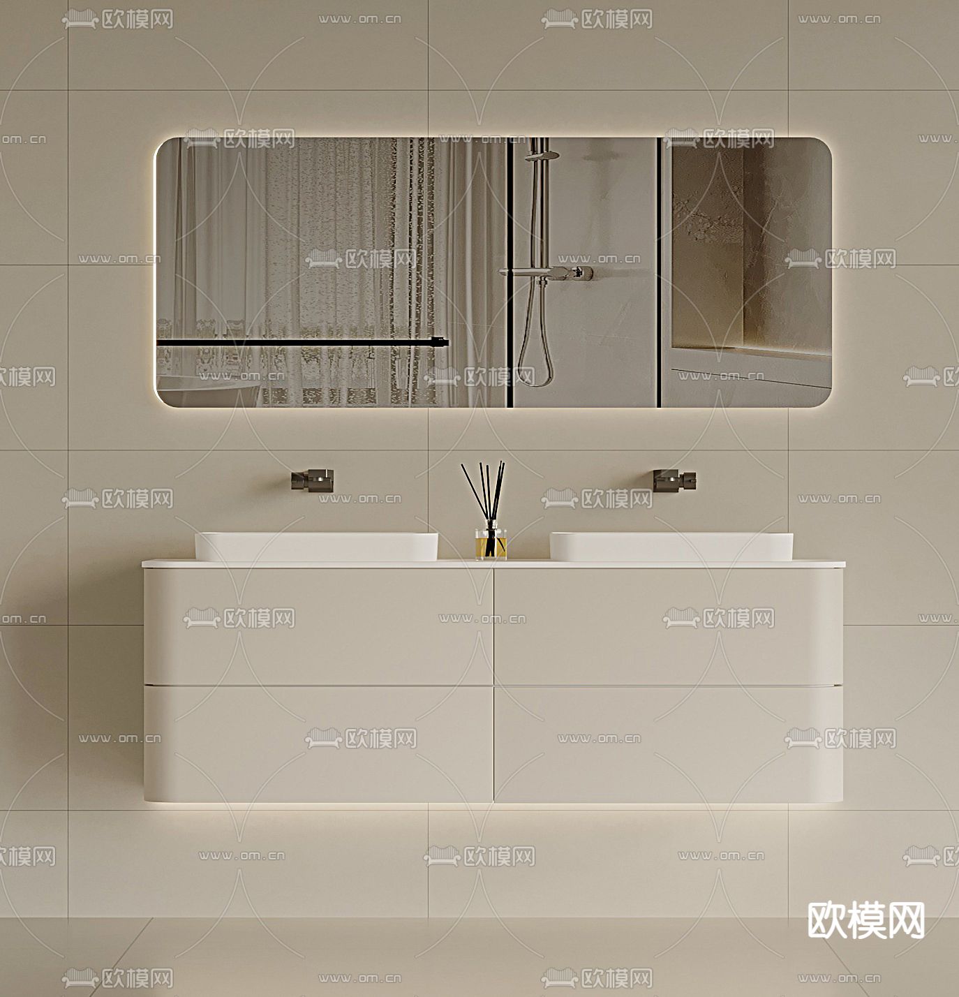 浴室柜 双人洗手台 镜柜3d模型下载