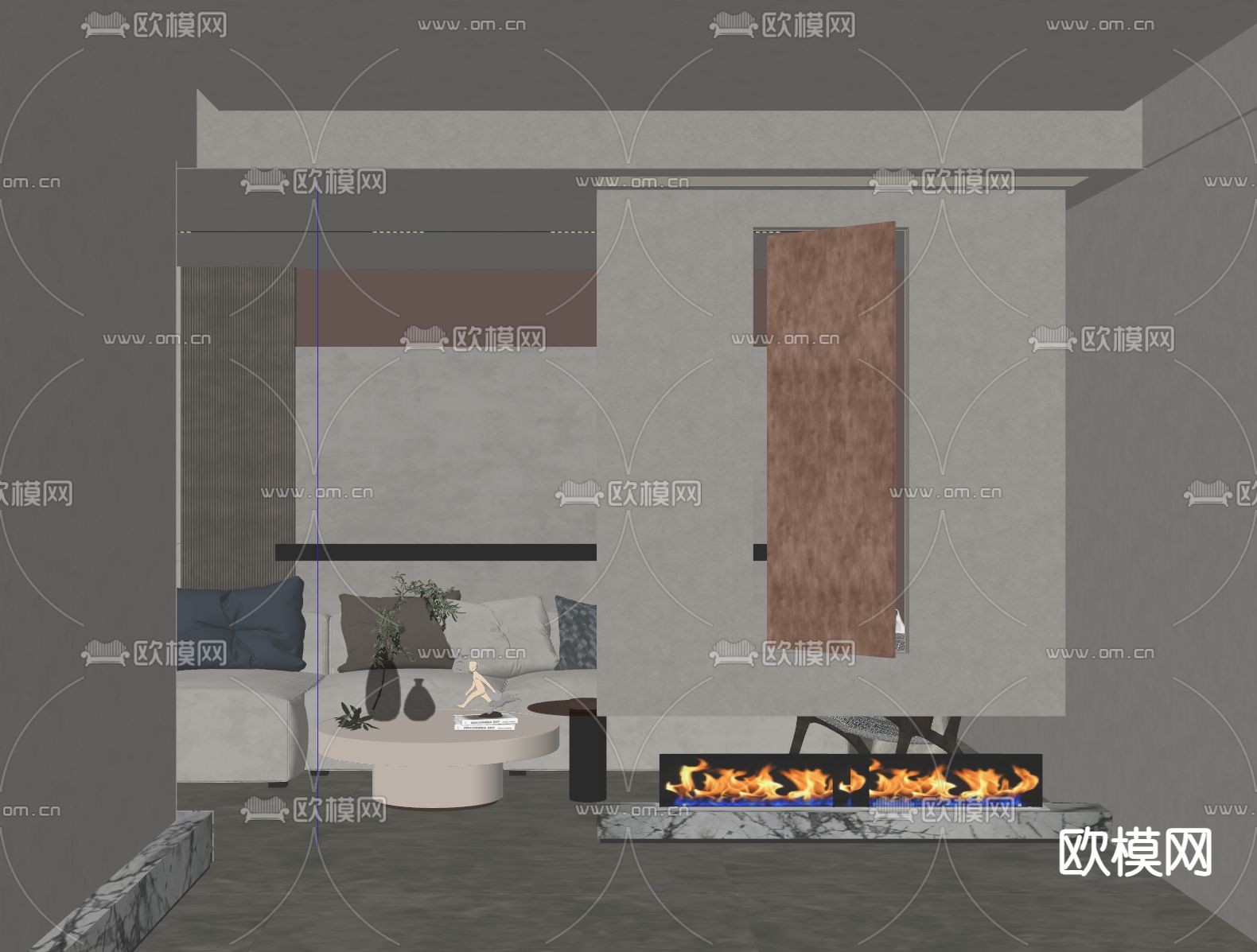 奶油风玄关隔断su模型下载（渲染图2）