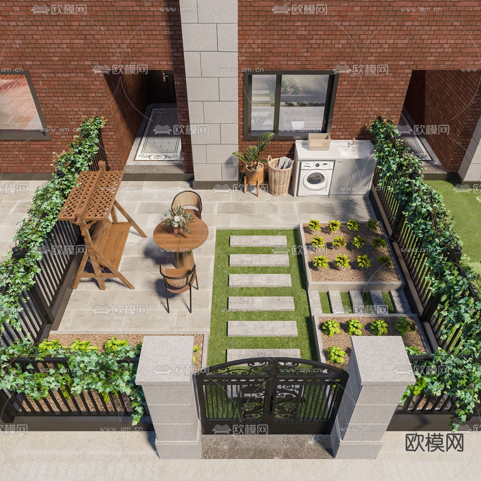 现代别墅院子su模型下载（渲染图1）