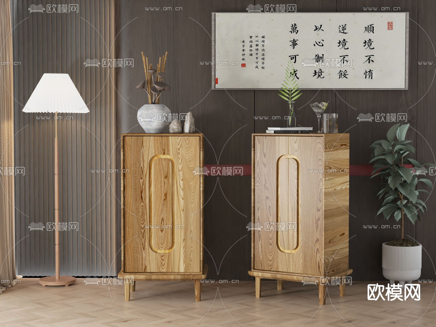 新中式边柜su模型下载（渲染图1）