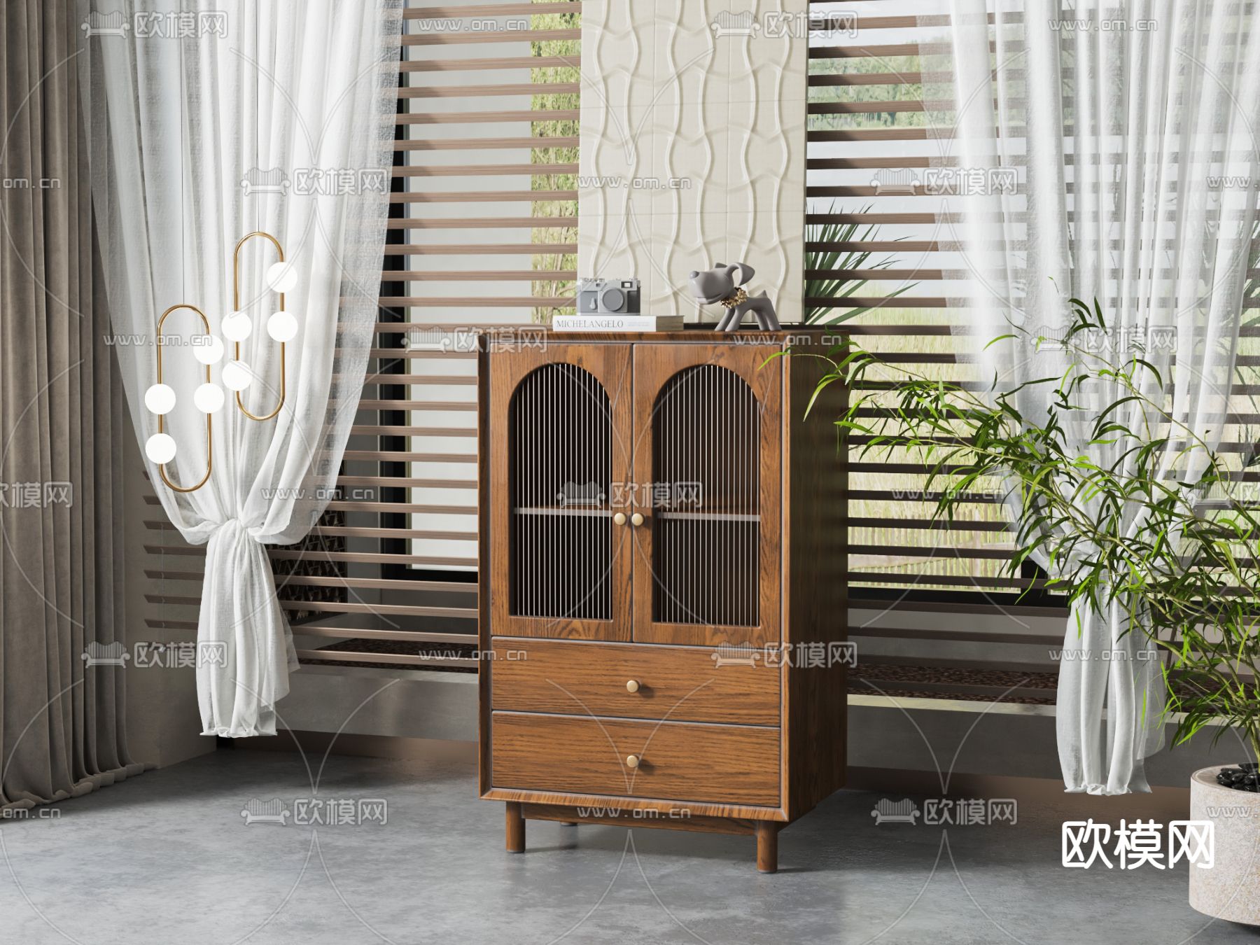 美式餐边柜3d模型下载