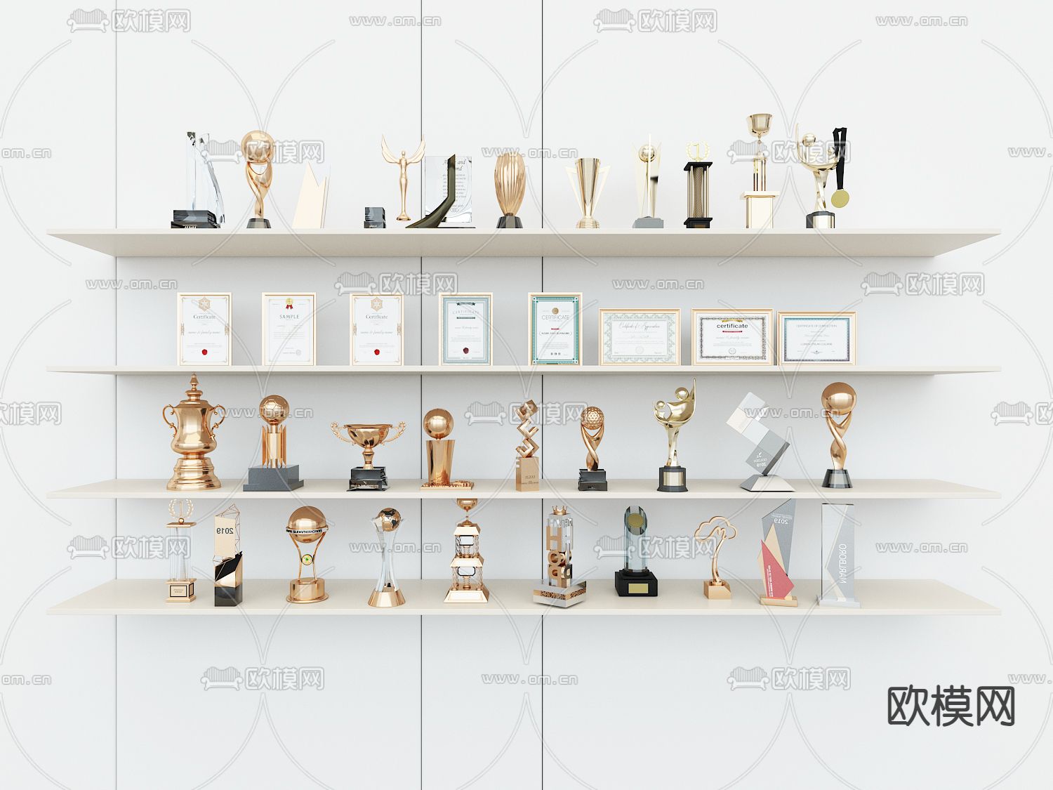 奖杯 奖牌 荣誉证书su模型下载（渲染图1）