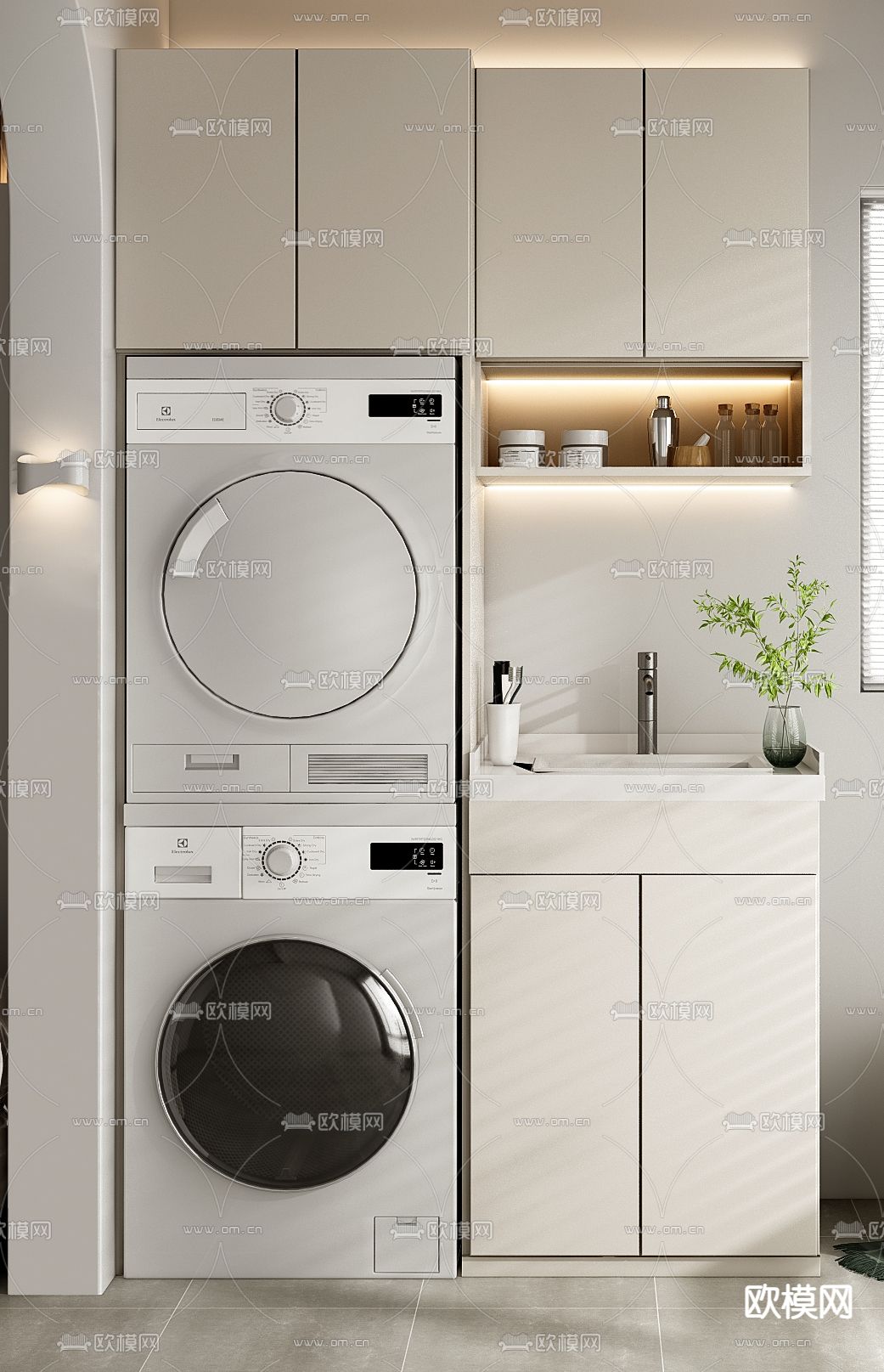 生活阳台 洗衣房3d模型下载（渲染图2）