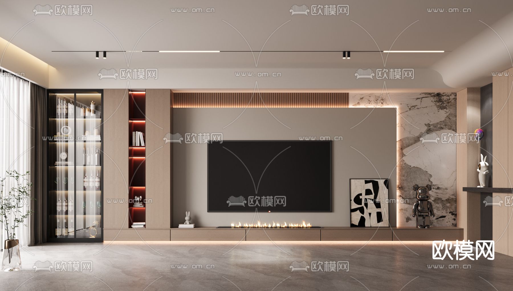 电视背景墙3d模型下载