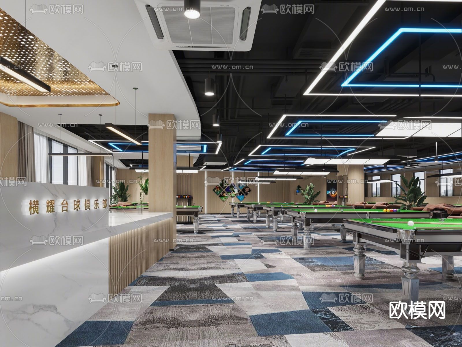 工业风台球室su模型下载（渲染图1）