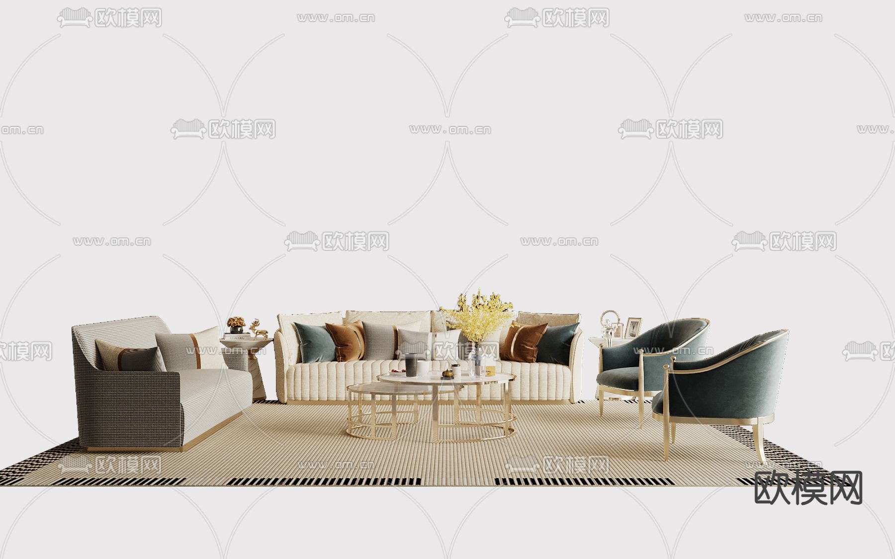简欧组合沙发3d模型下载