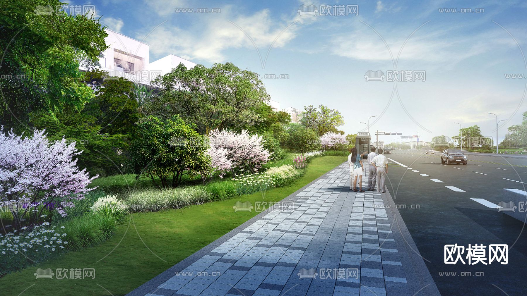 城市道路 绿化带 人行道psd下载