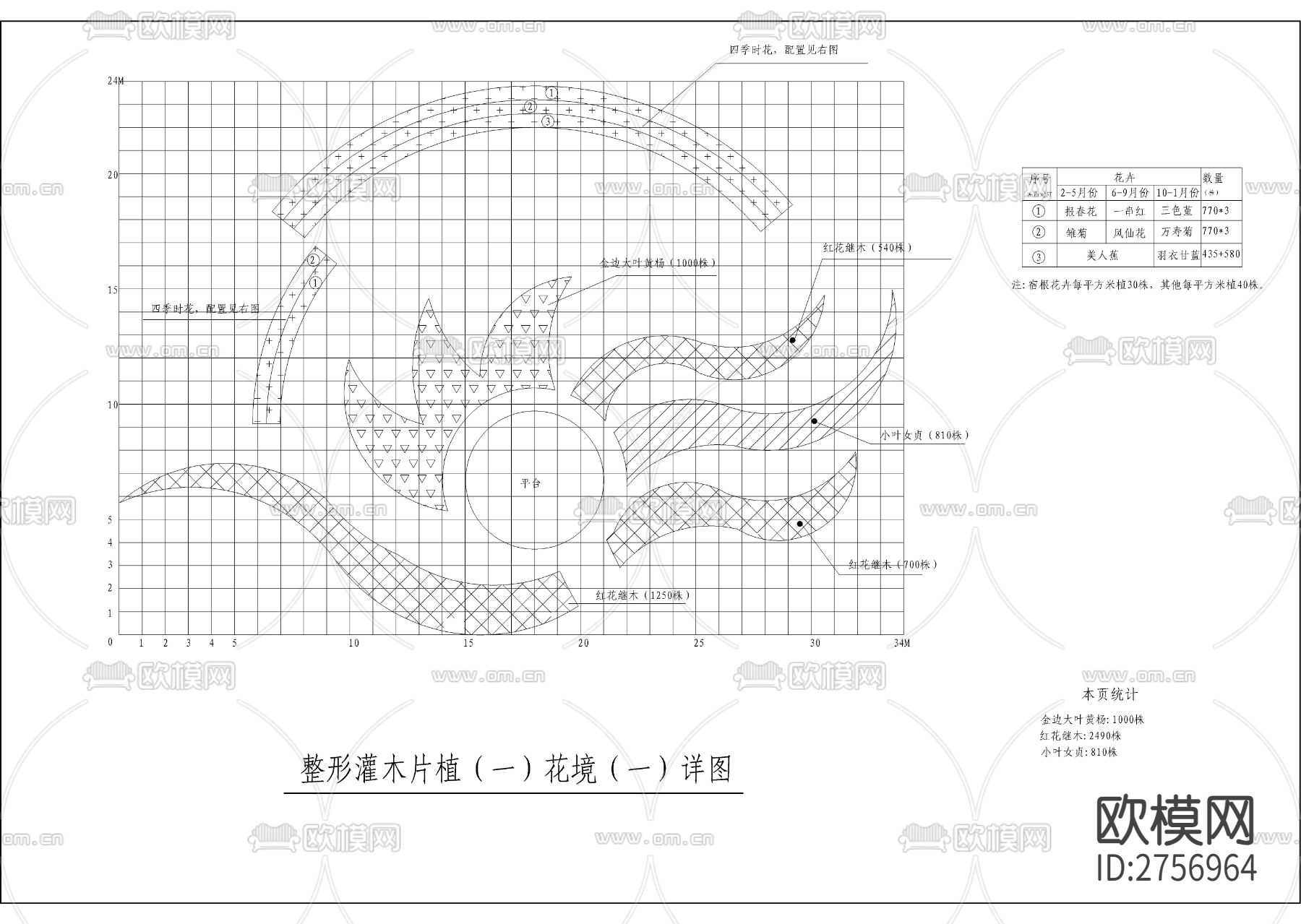九款灌木 花境CAD施工图下载（渲染图1）