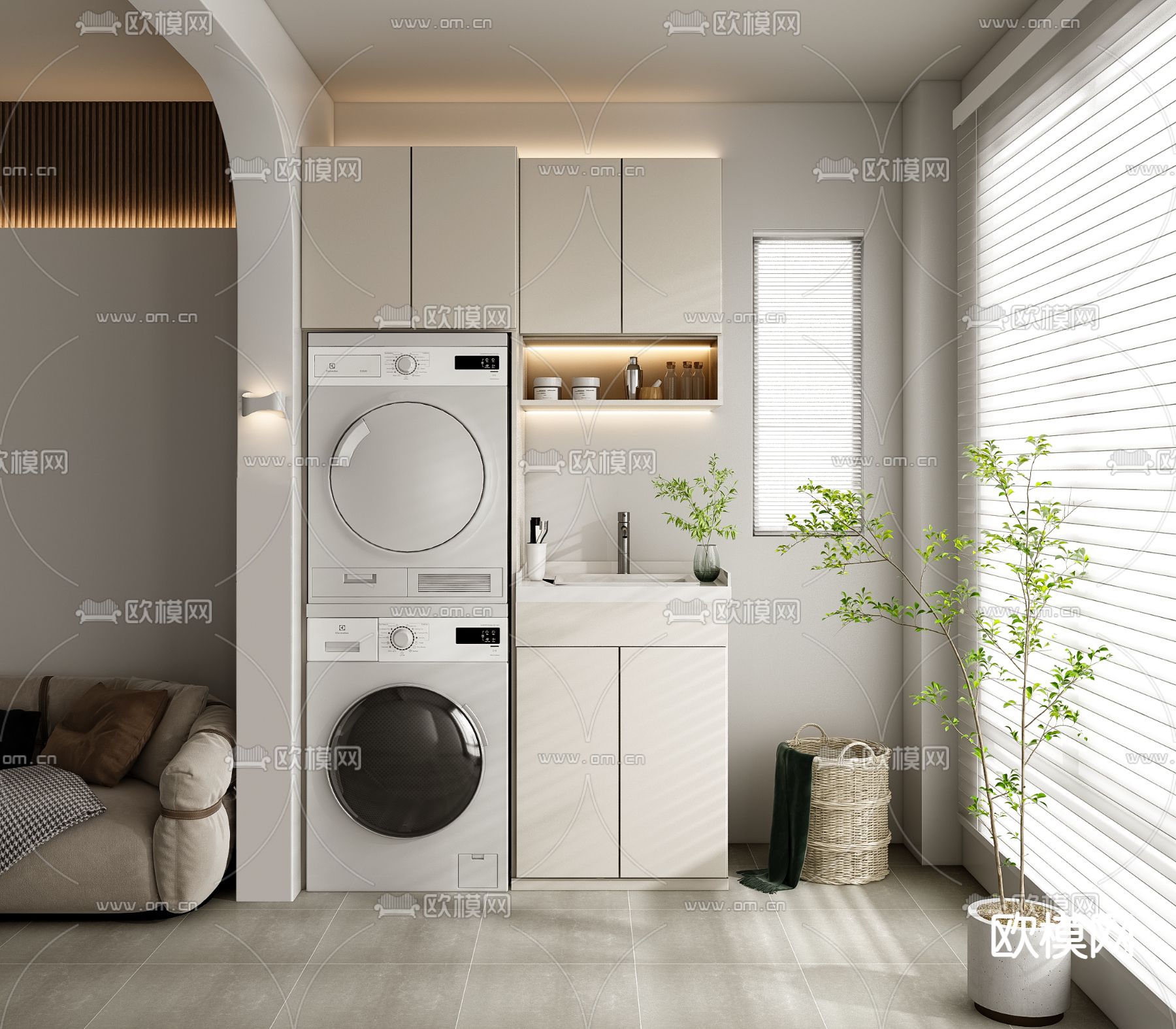 生活阳台 洗衣房3d模型下载（渲染图1）