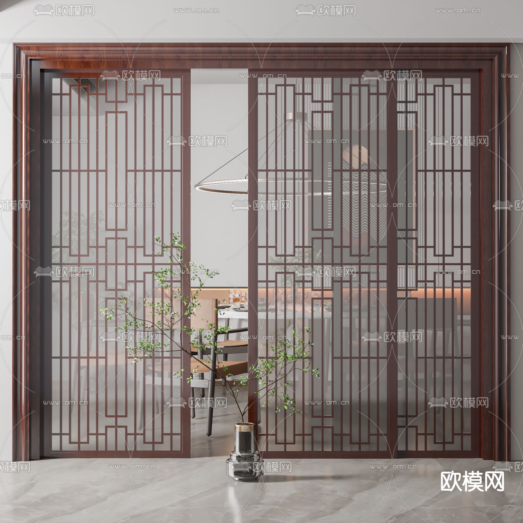 新中式推拉门su模型下载_ID14195146_sketchup模型下载-欧模网