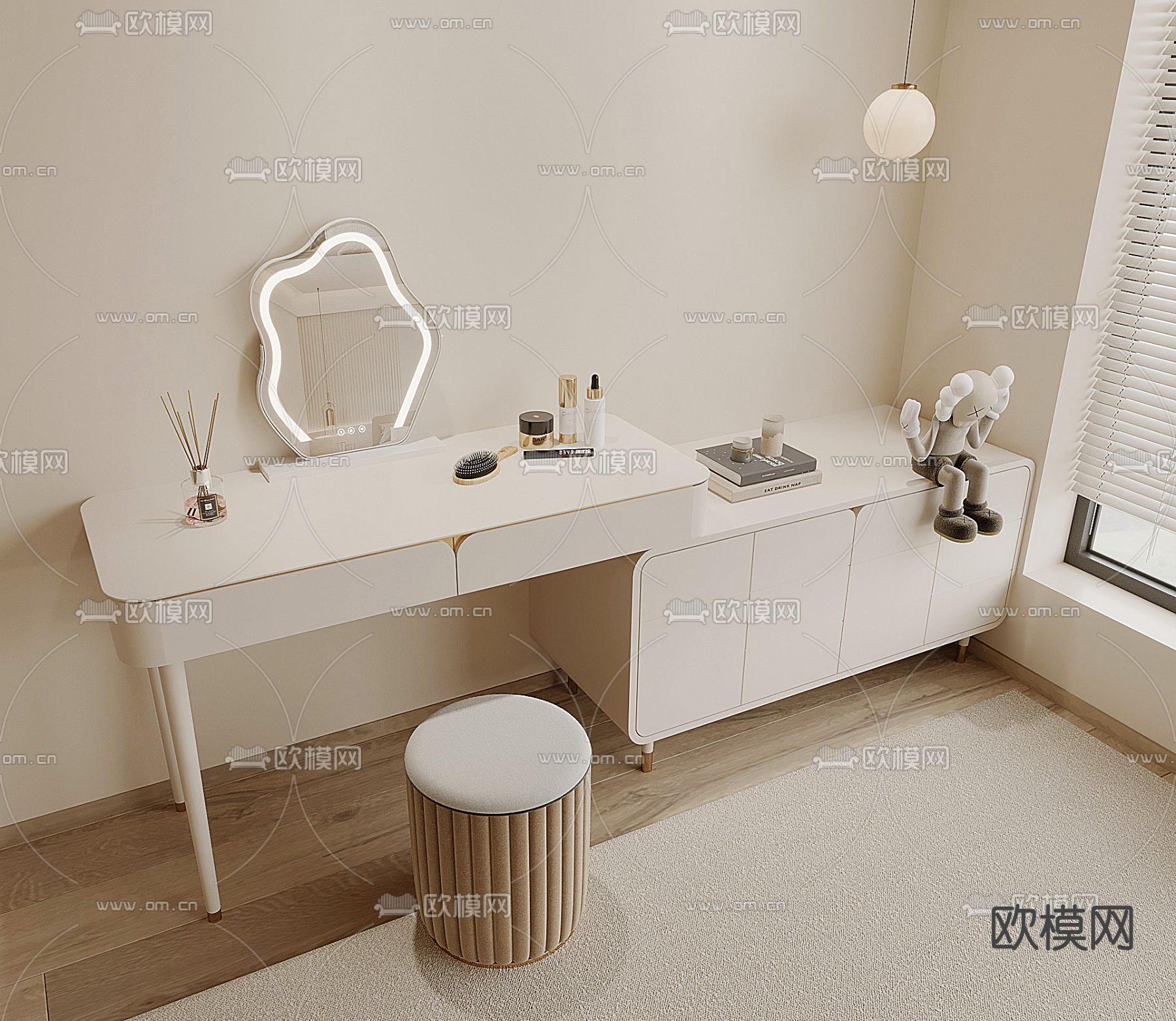 奶油风梳妆台 储物柜3d模型下载