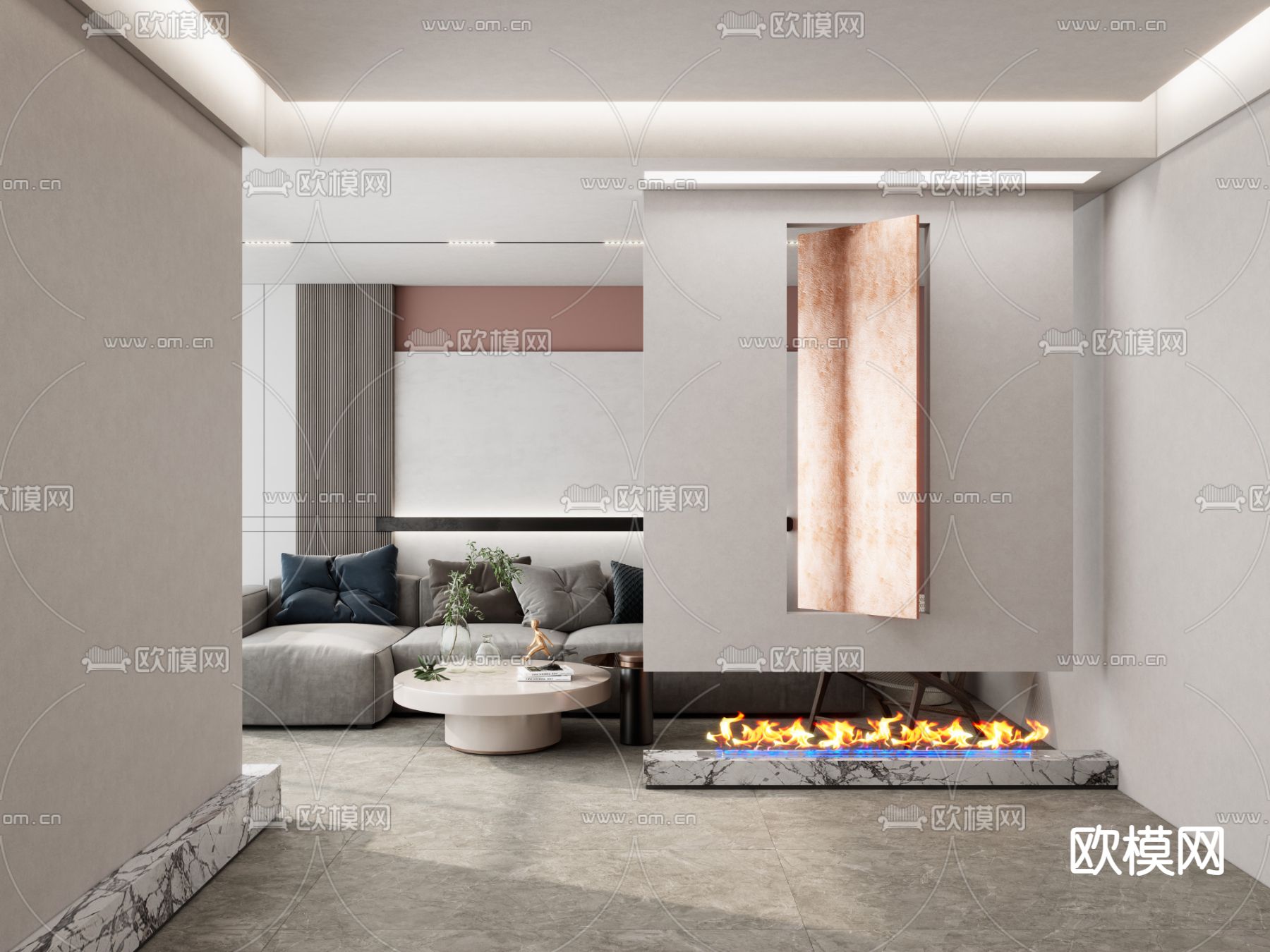 奶油风玄关隔断su模型下载（渲染图1）