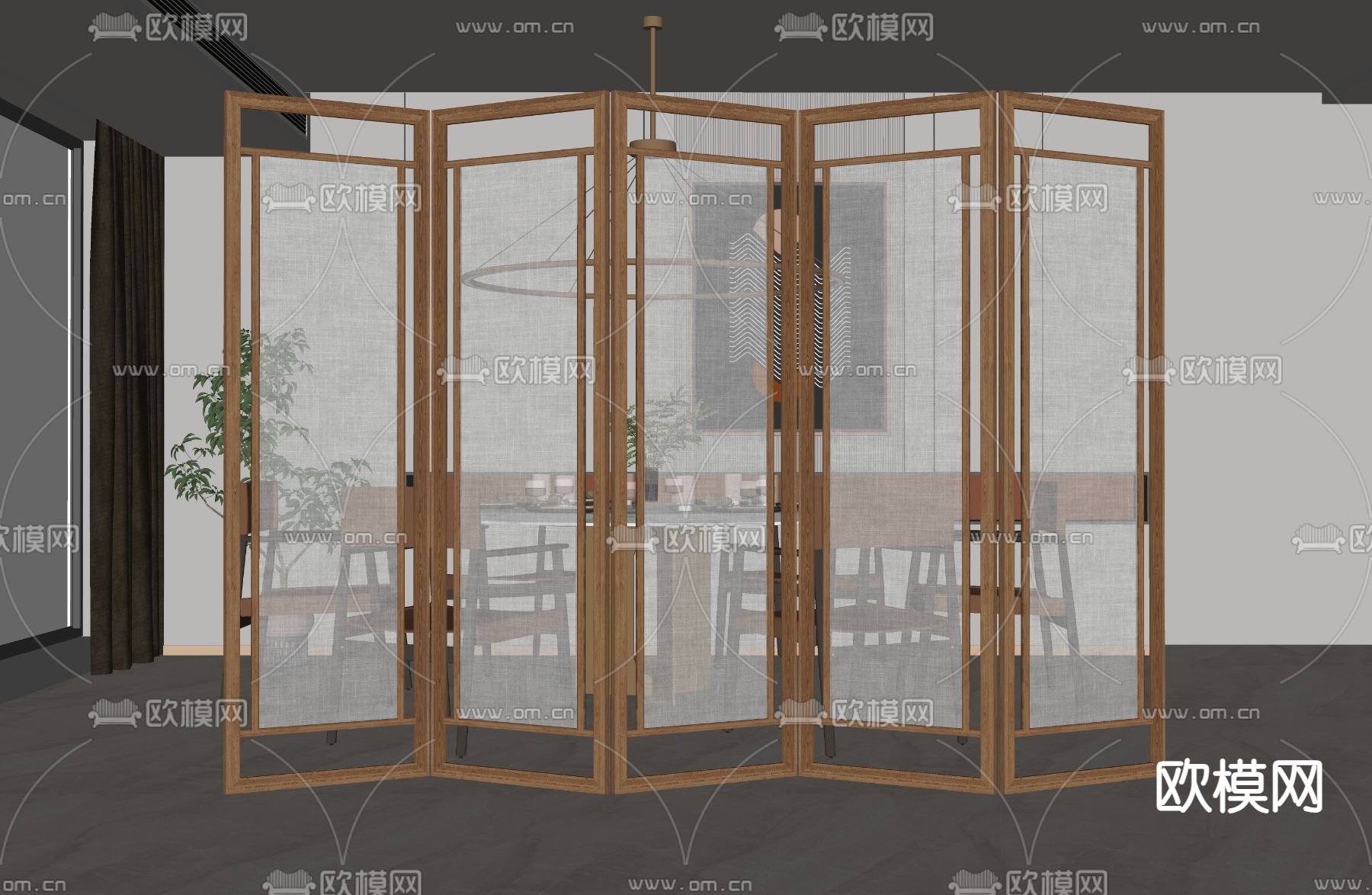 新中式屏风 隔断su模型下载（渲染图1）