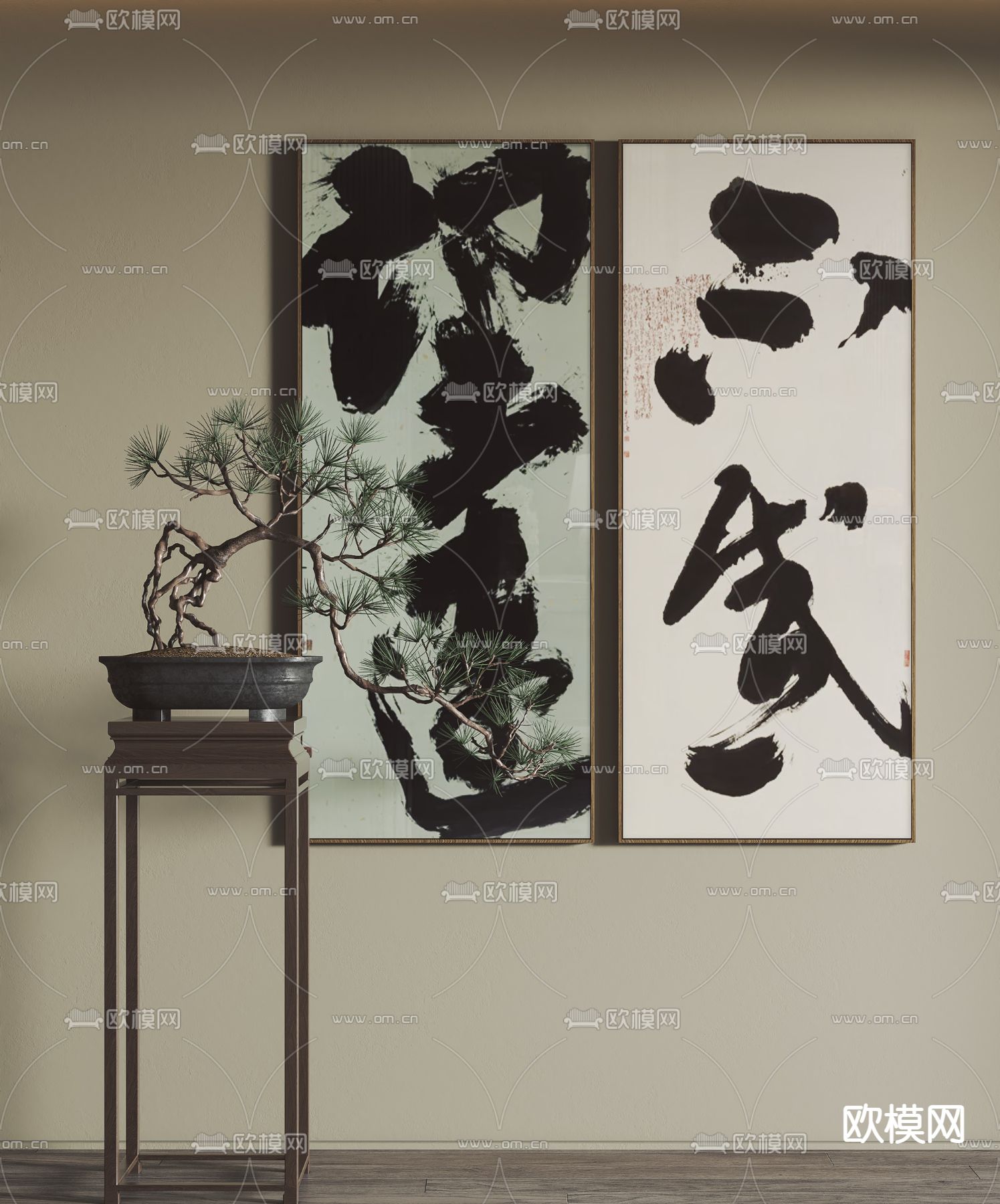 新中式字画su模型下载（渲染图1）