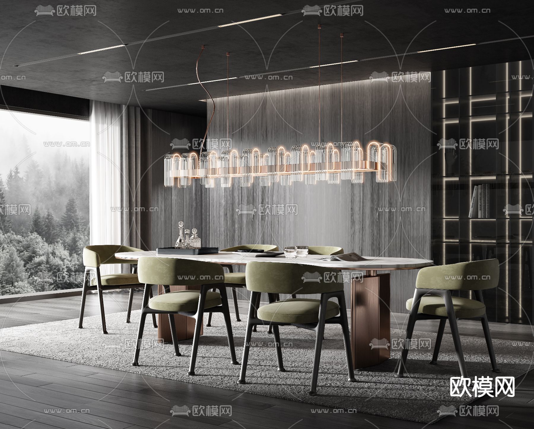 Minotti 长条餐桌椅3d模型下载（渲染图1）