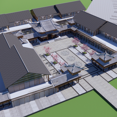  中式文教建筑su模型 