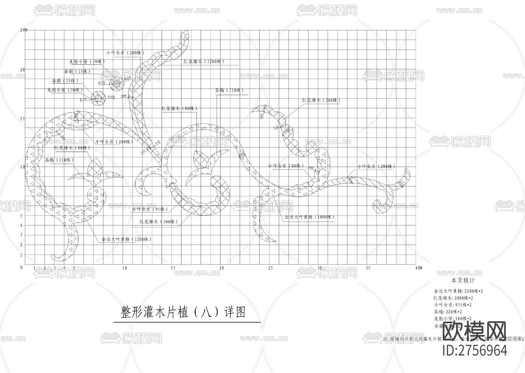 九款灌木 花境CAD施工图下载（渲染图5）