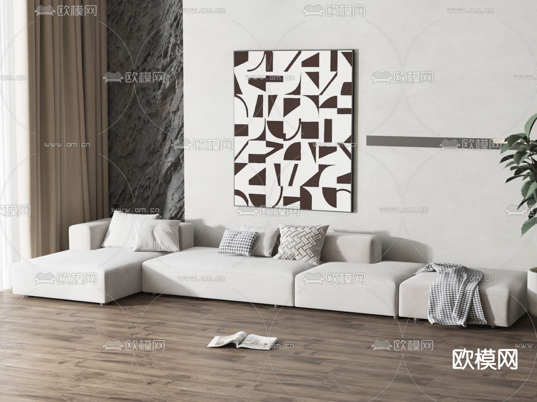 现代多人沙发su模型下载（渲染图1）