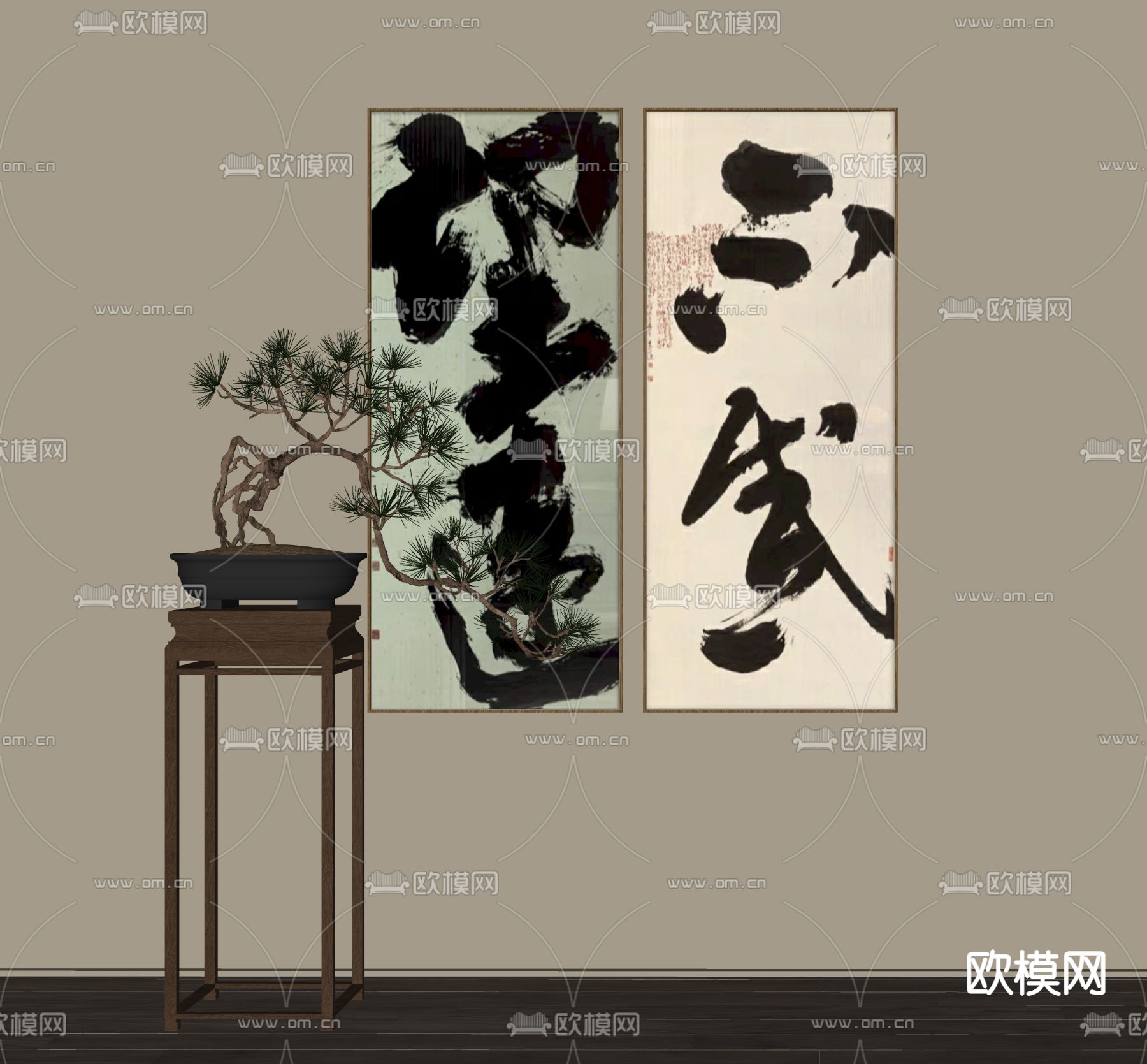 新中式字画su模型下载（渲染图2）