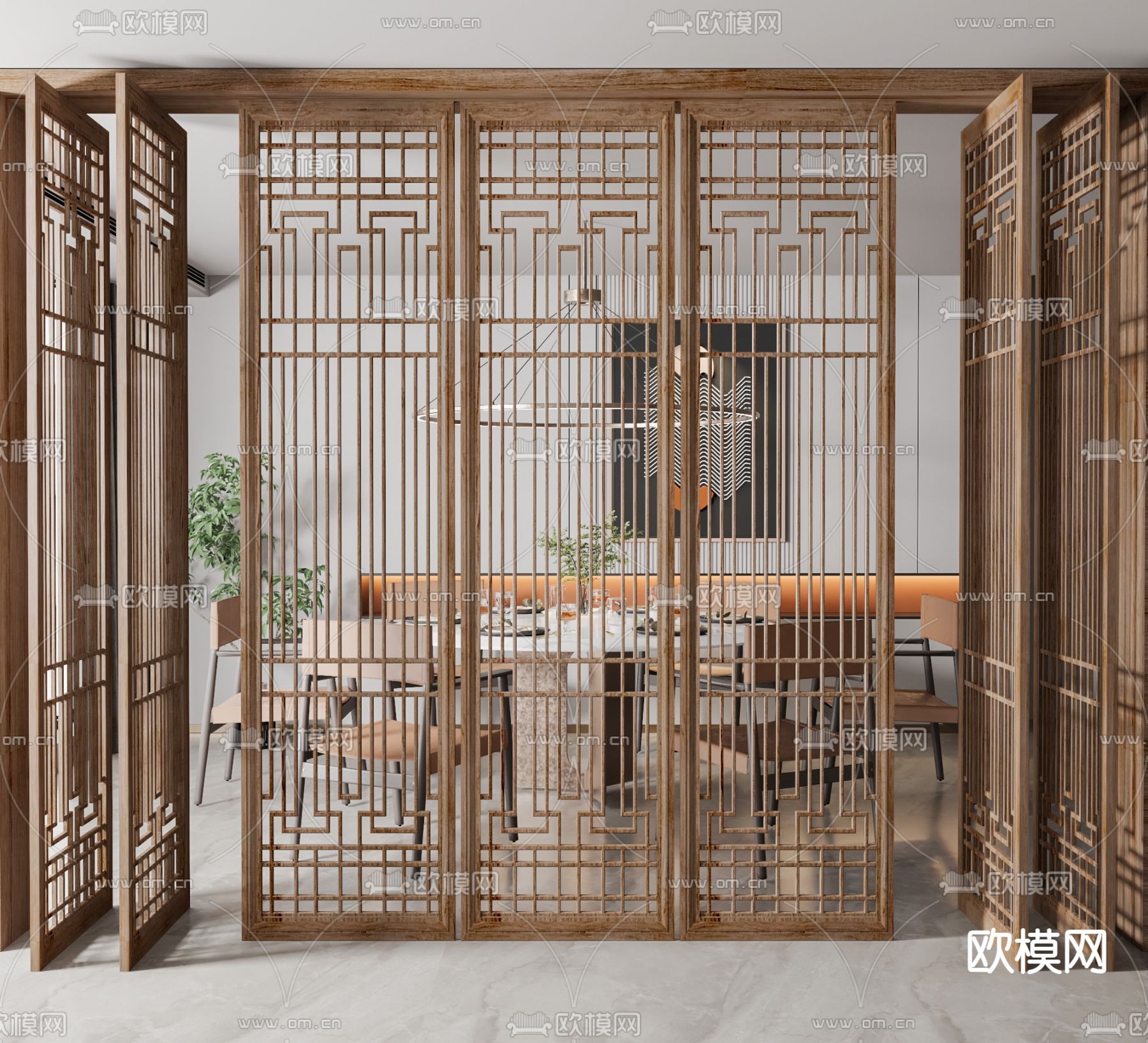 新中式屏风su模型下载（渲染图1）