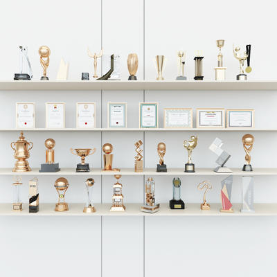  奖杯 奖牌 荣誉证书su模型 