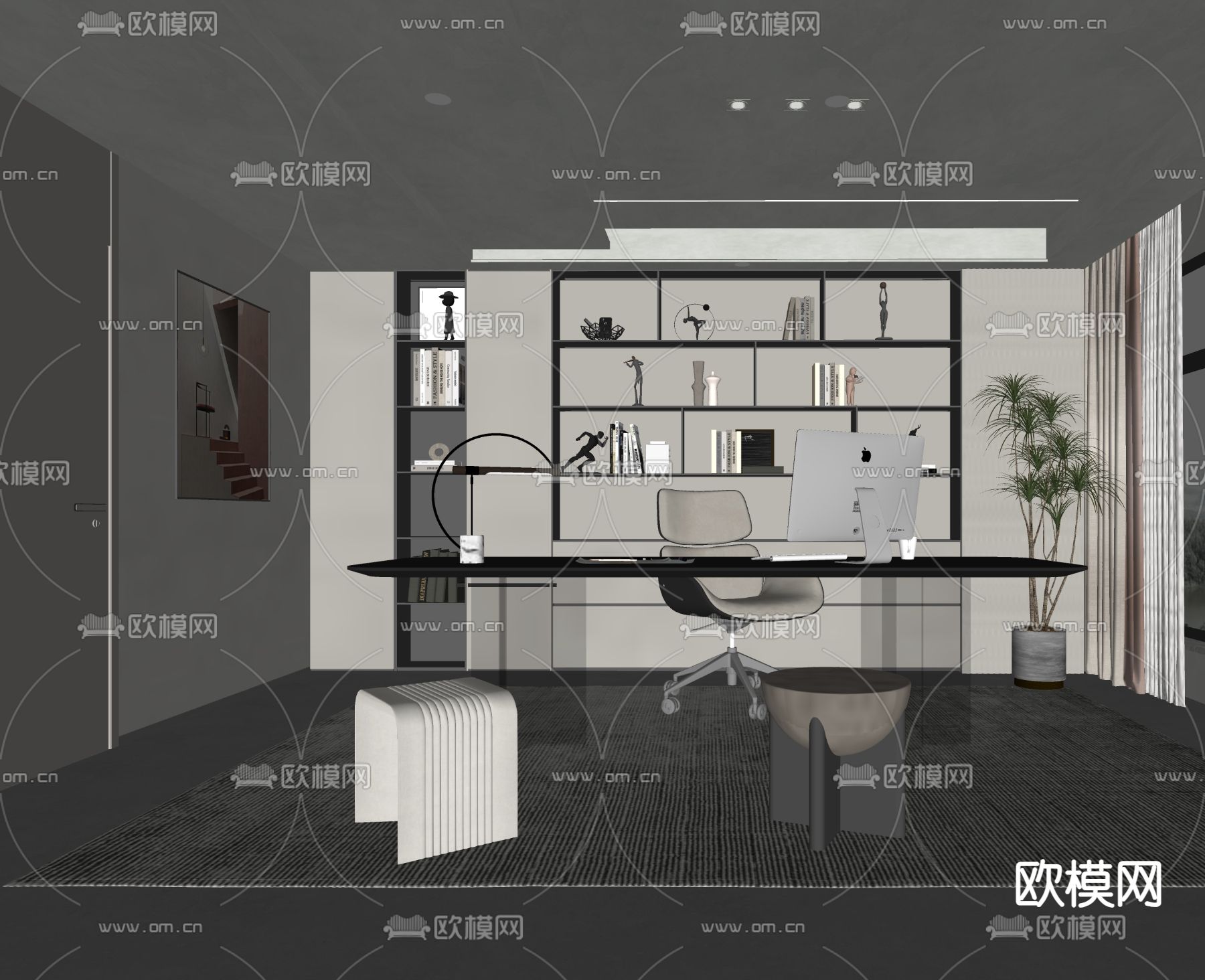 现代书房su模型下载（渲染图2）