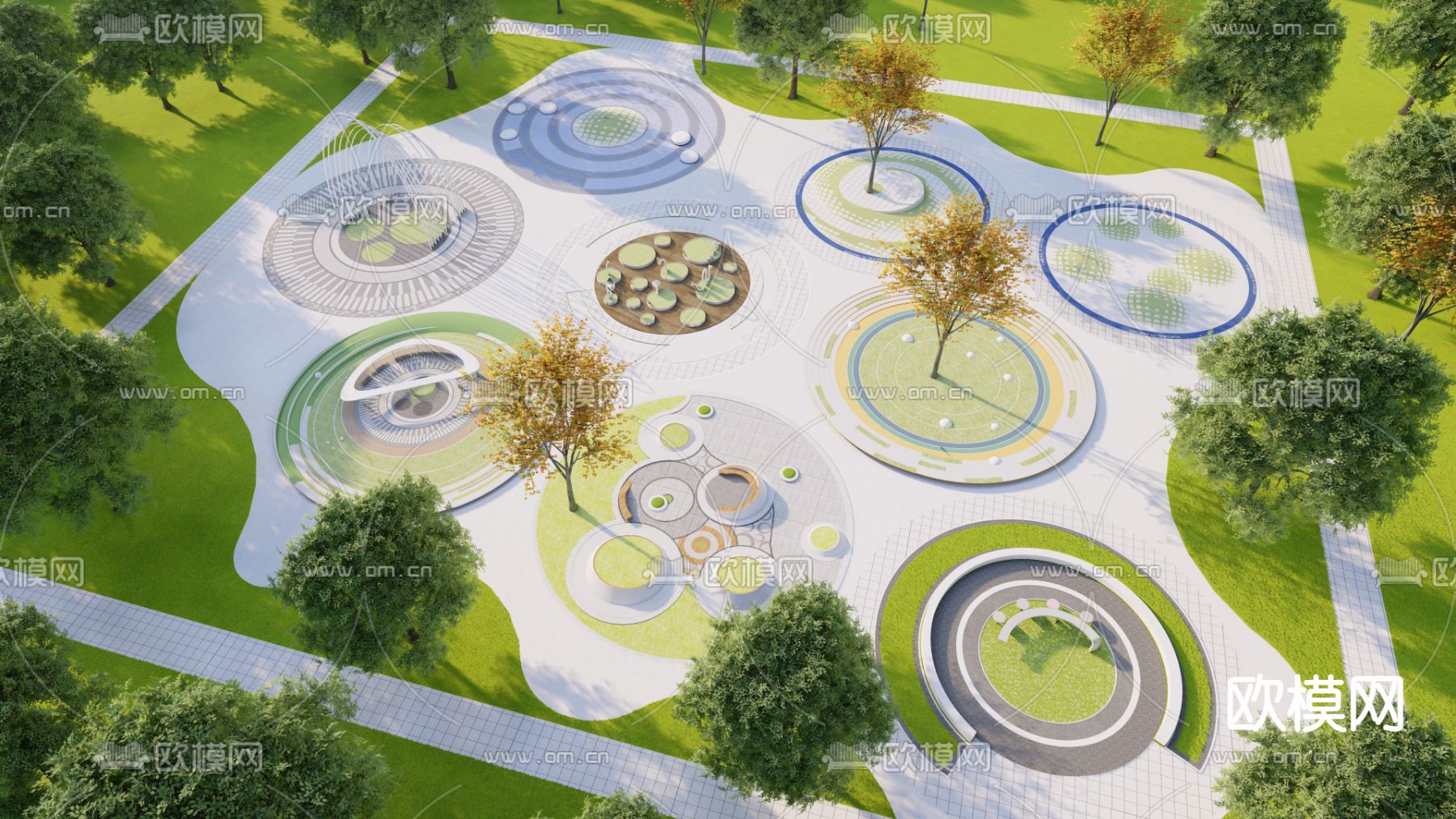 现代公园小广场su模型下载（渲染图1）
