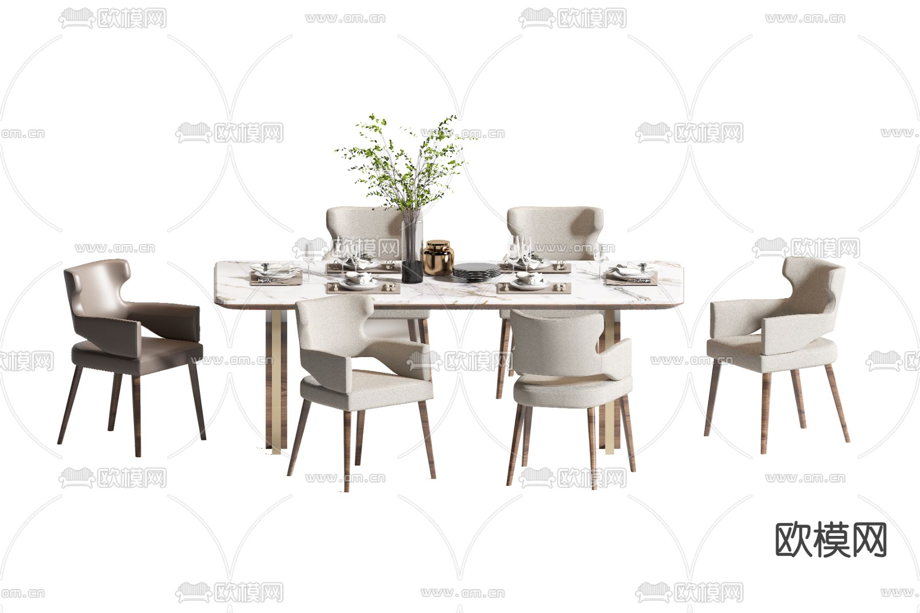 大理石餐桌椅3d模型下载（渲染图1）