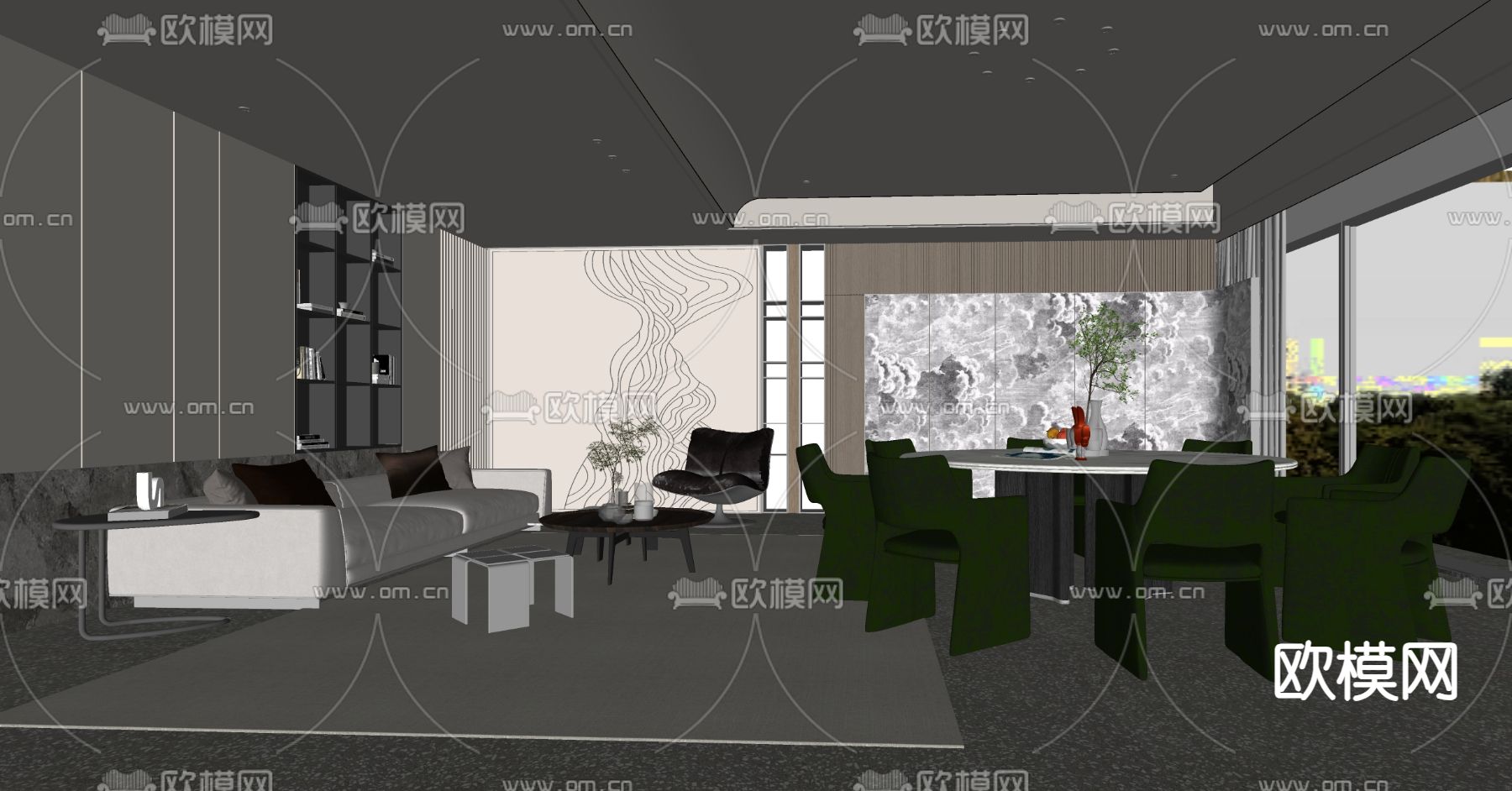 现代餐厅包房su模型下载（渲染图2）
