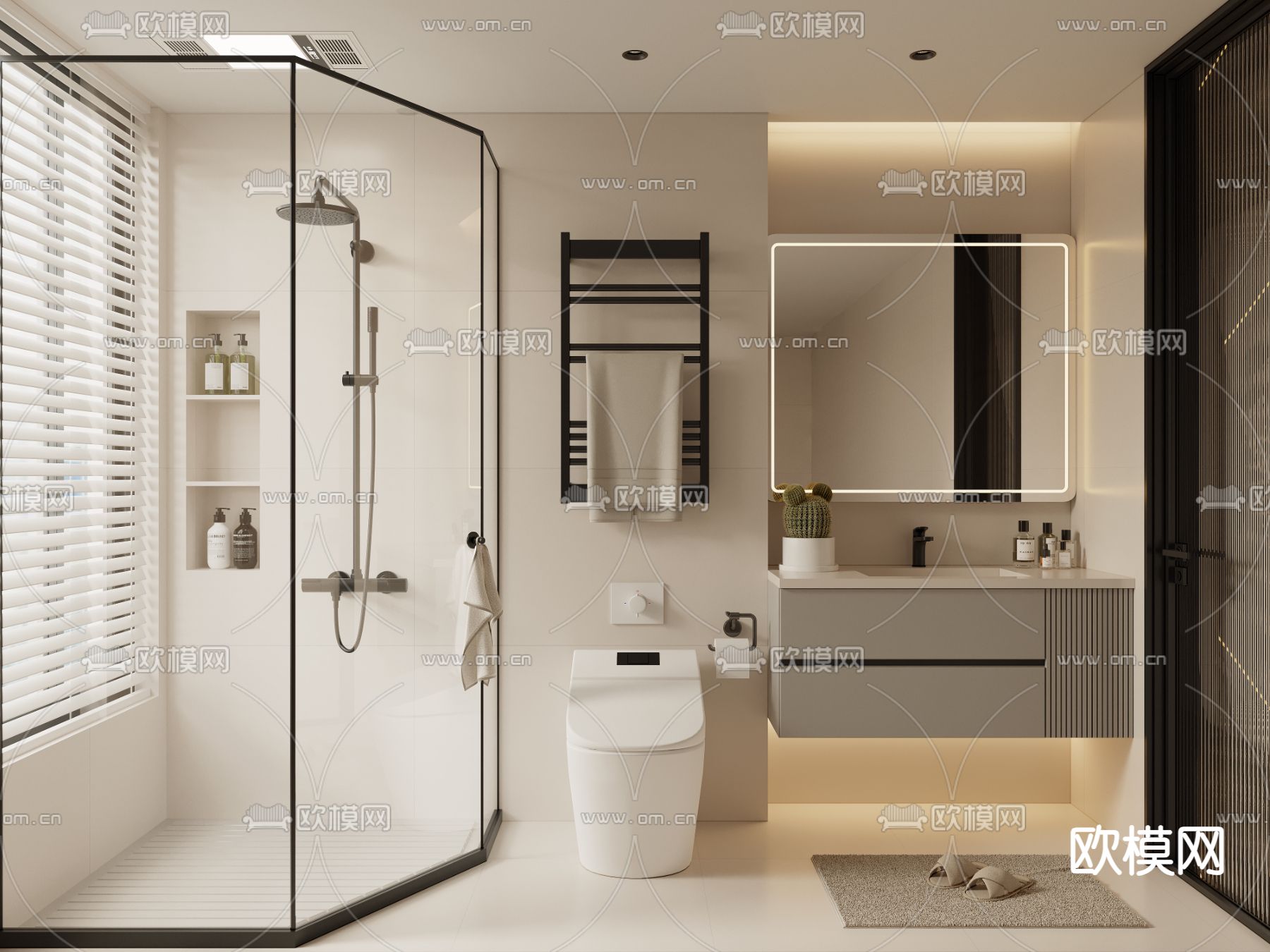 奶油风卫生间 浴室3d模型下载