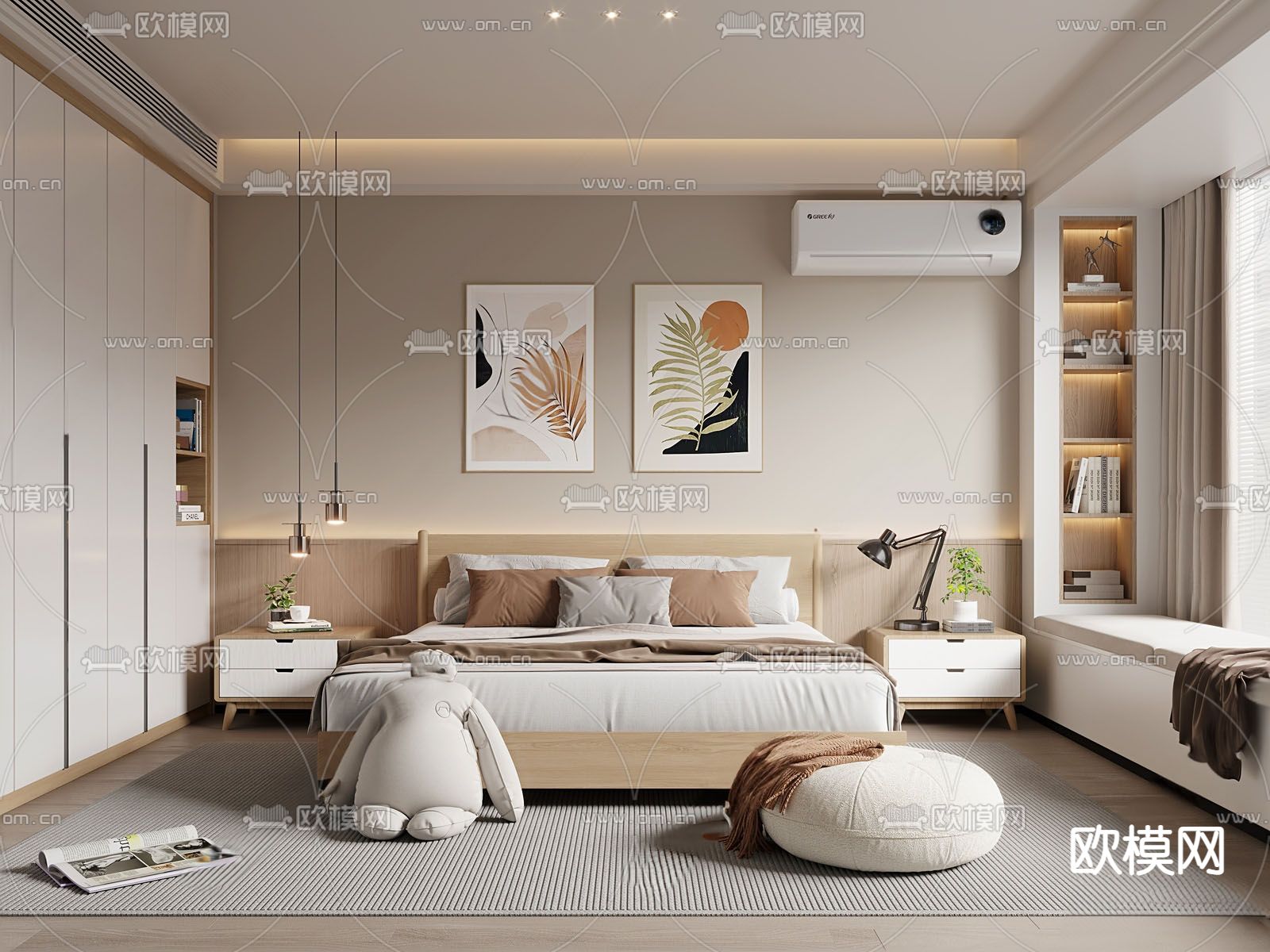 北欧卧室su模型下载（渲染图1）