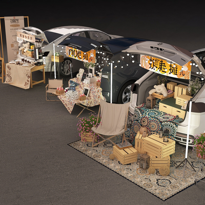  夜市摆摊su模型 