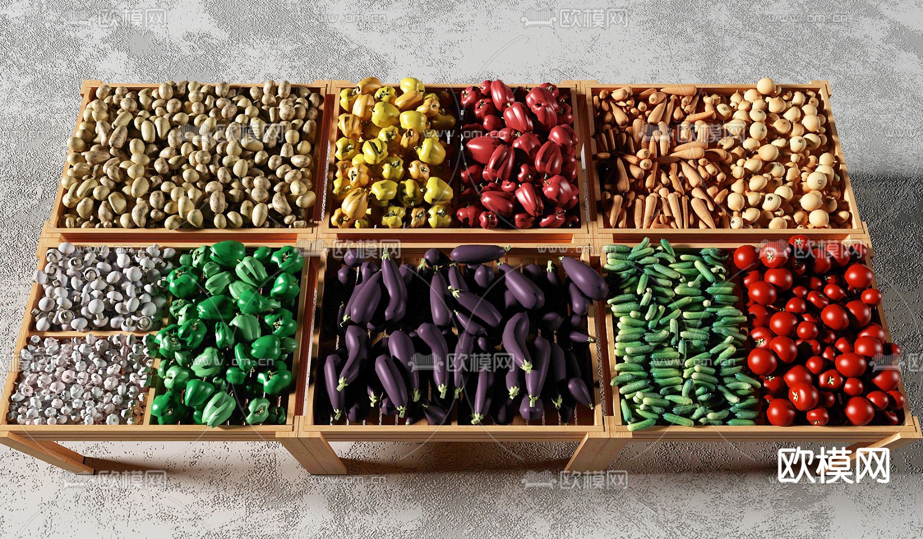 蔬菜 果蔬 茄子 番茄 土豆 菜市场3d模型下载