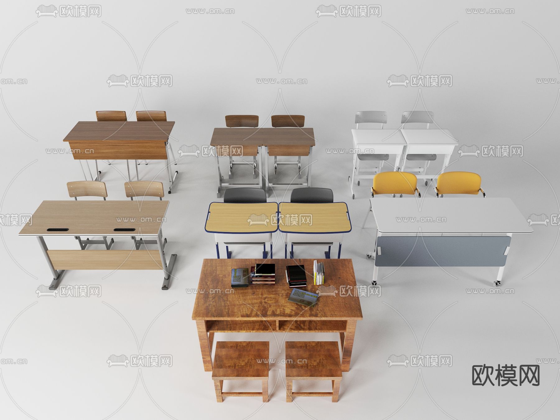 书桌 课桌 讲台3d模型下载_ID14201306_3dmax免费模型-欧模网