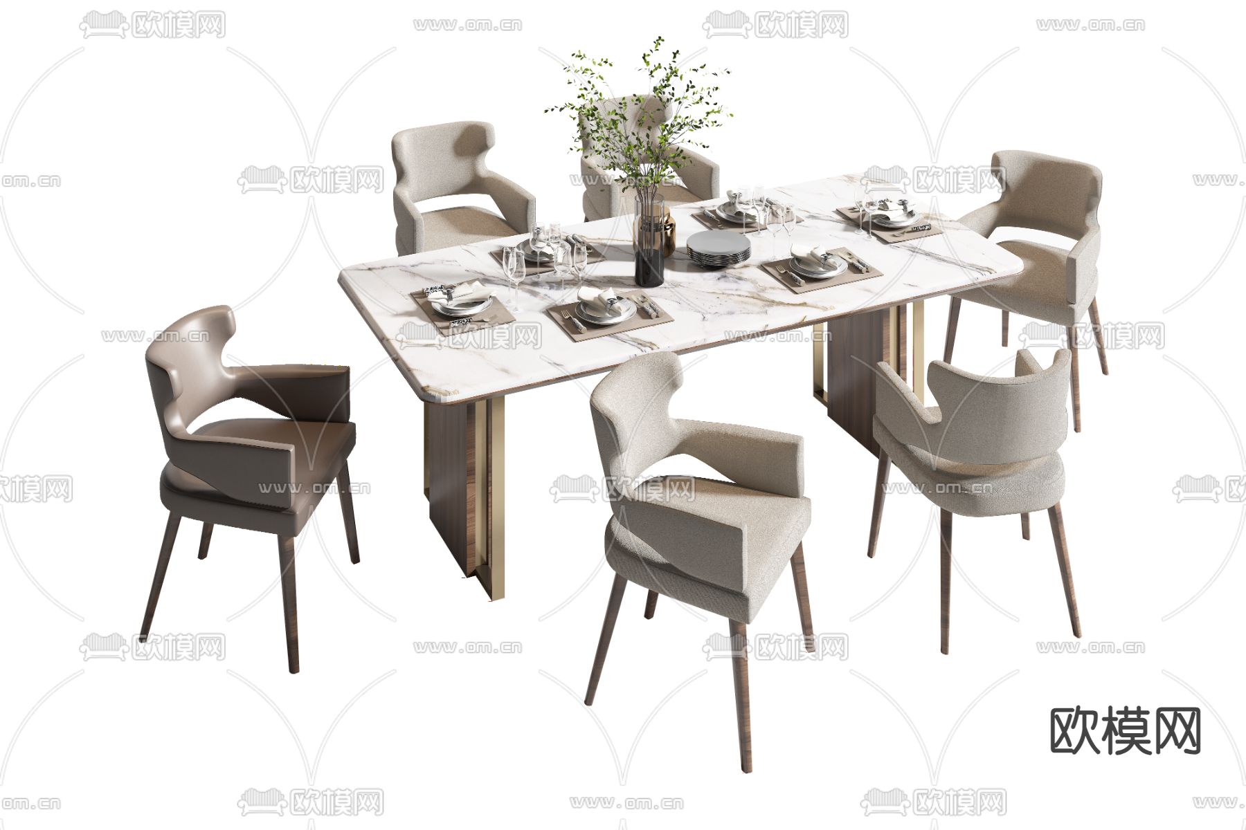 大理石餐桌椅3d模型下载（渲染图2）