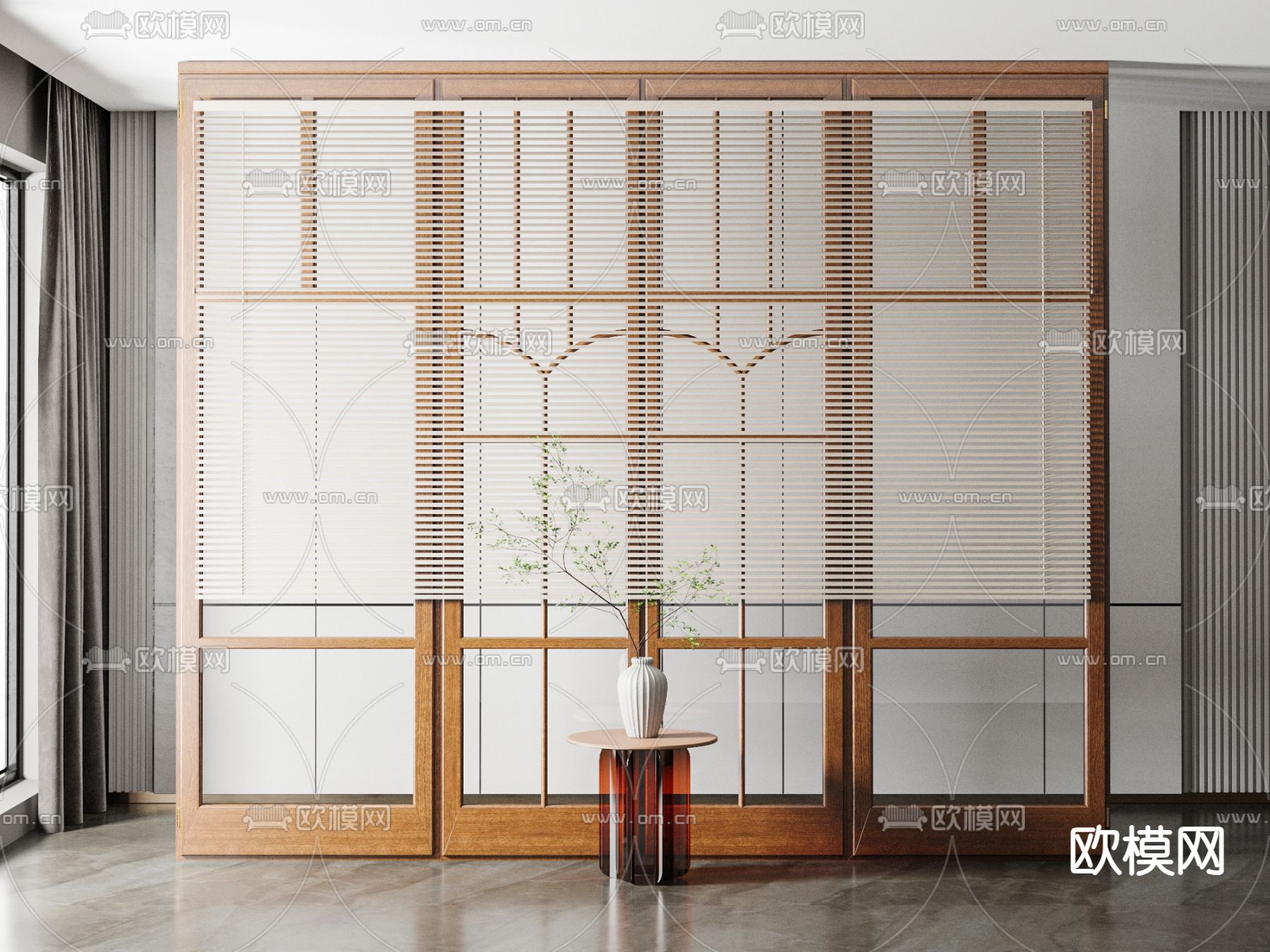 简欧百叶窗 落地窗su模型下载（渲染图1）