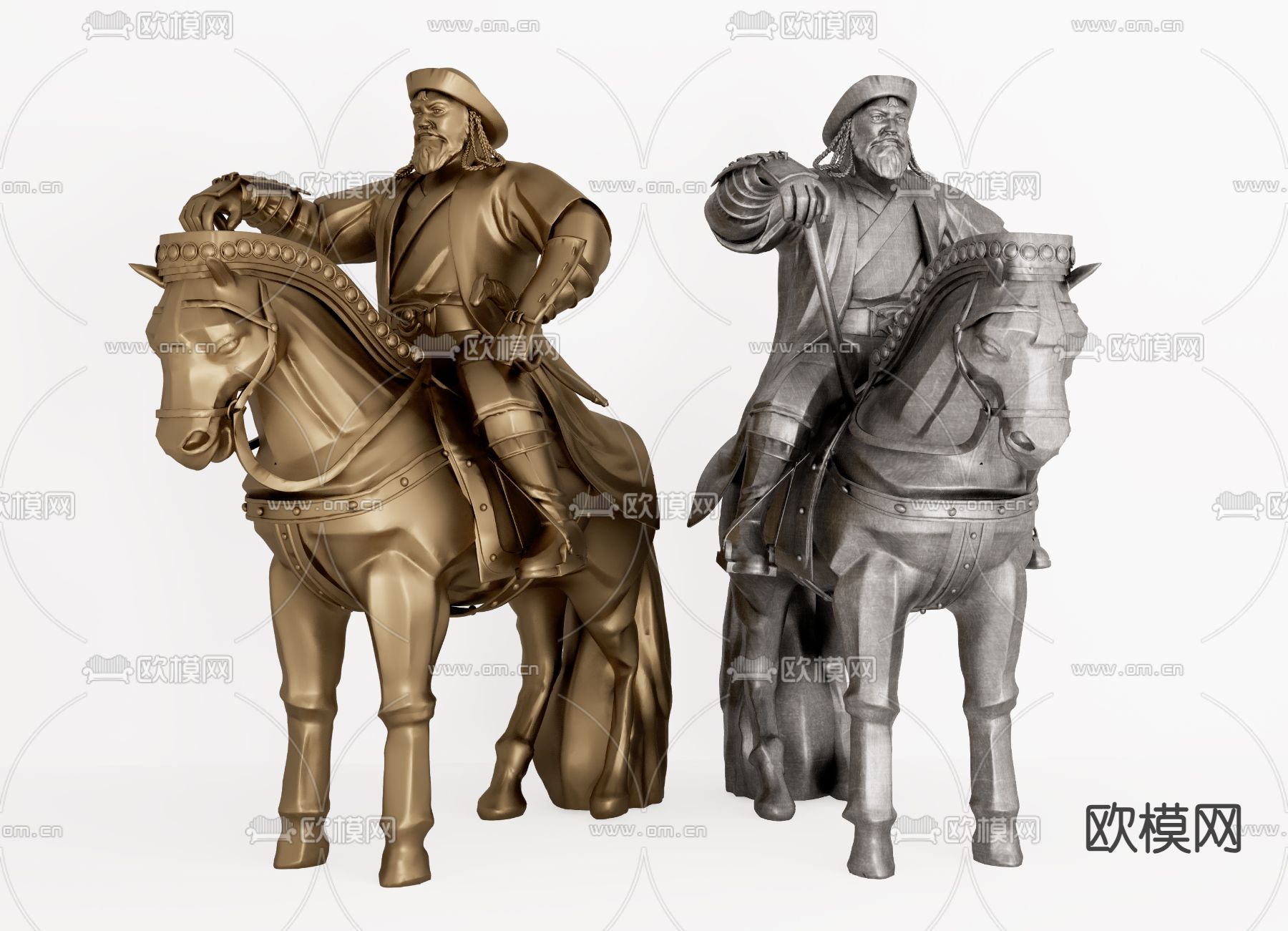 蒙古骑士雕塑su模型下载（渲染图1）