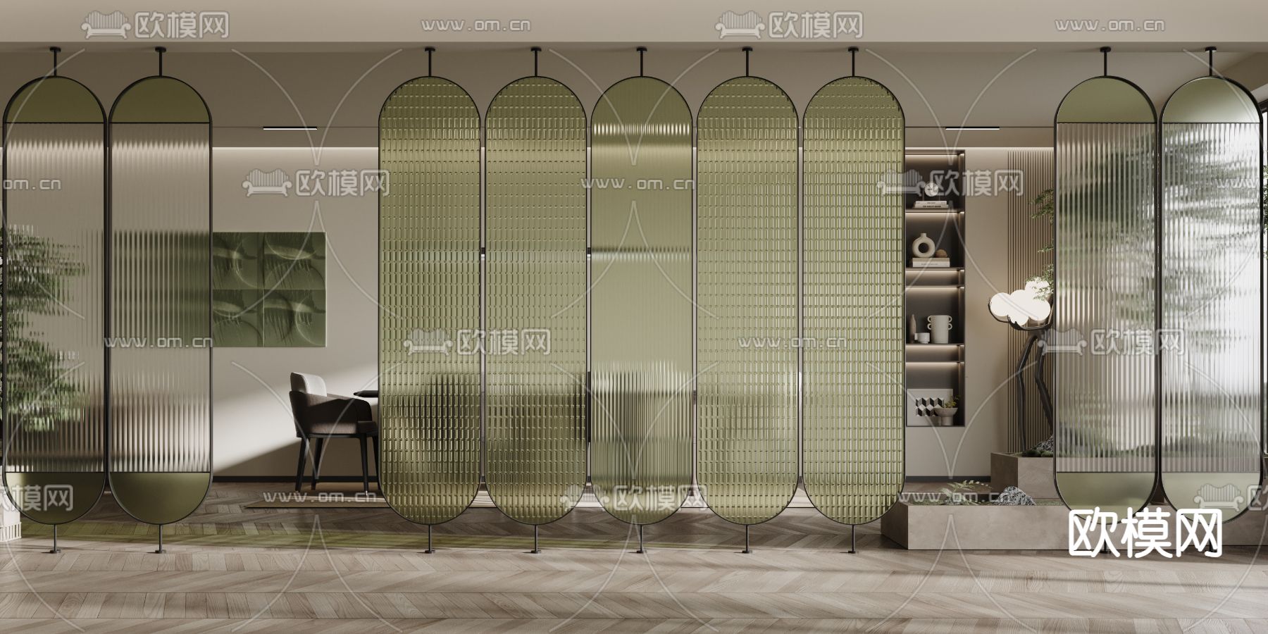 玻璃屏风 隔断3d模型下载