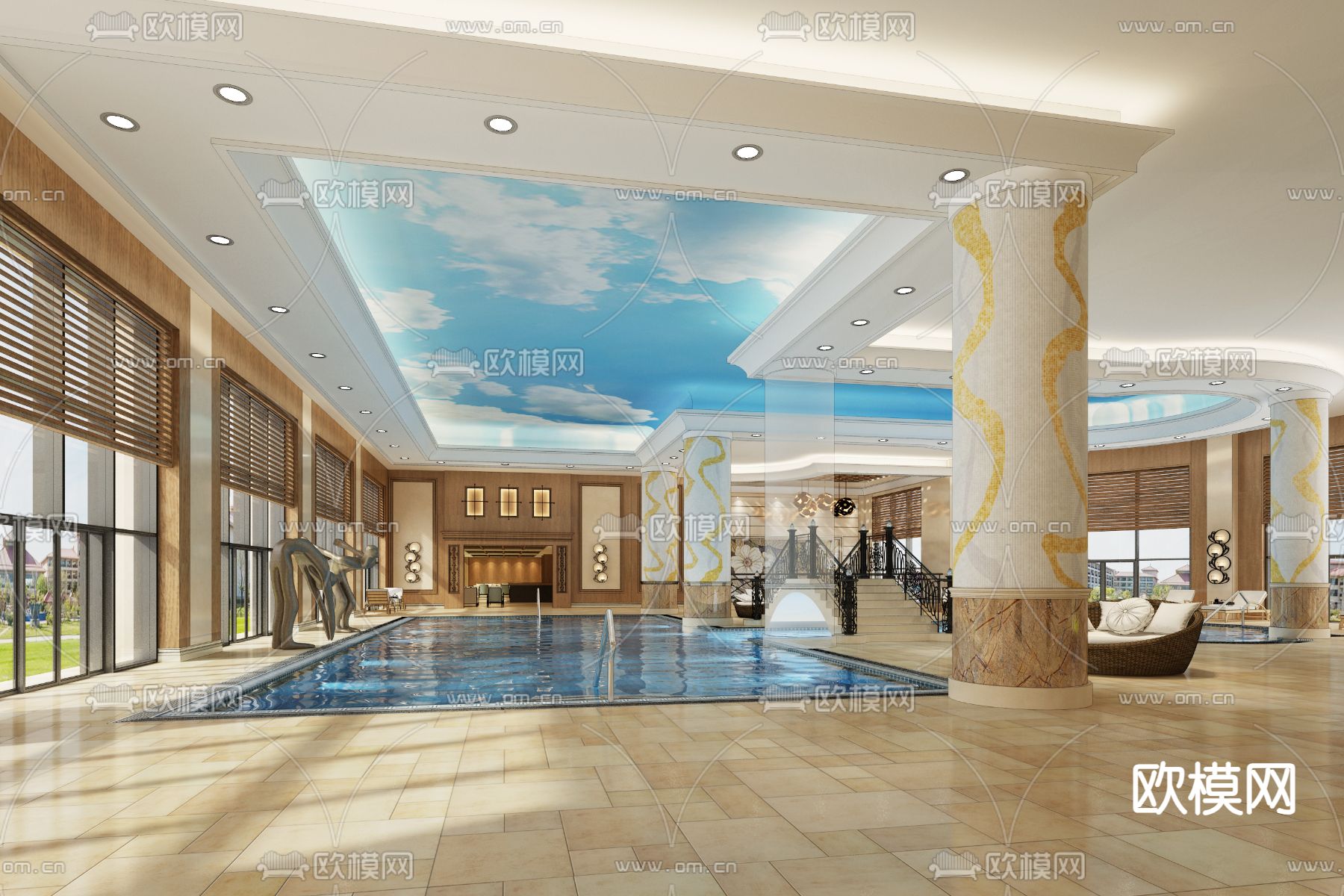 东南亚游泳池3d模型下载