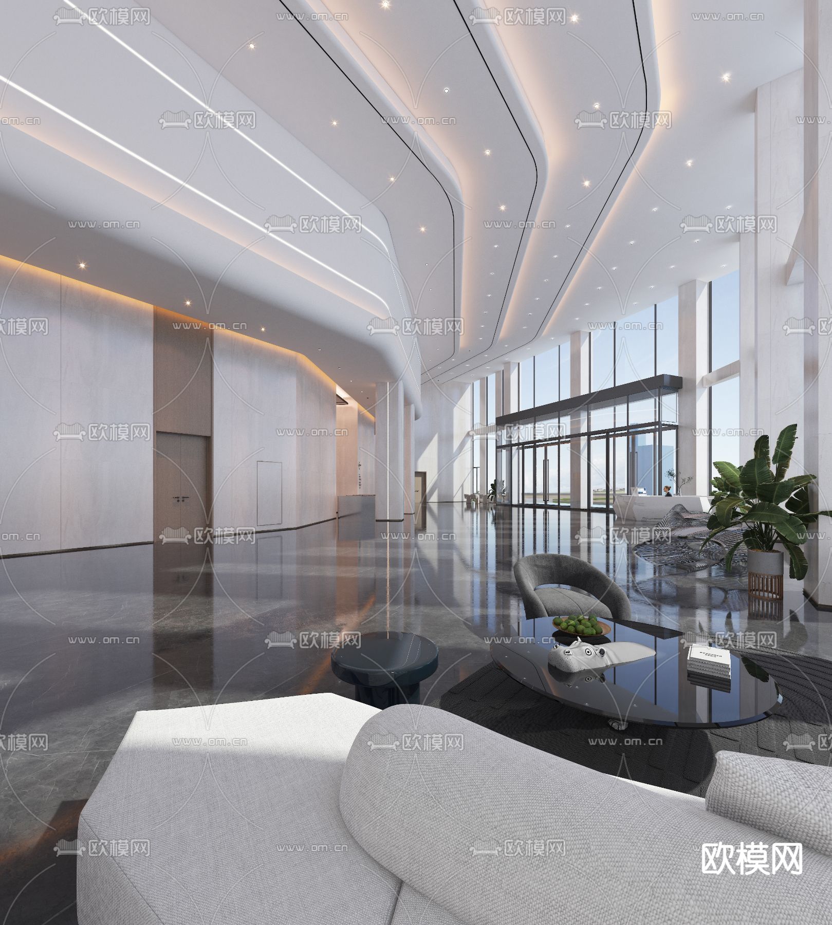 商务大堂 写字楼大厅3d模型下载