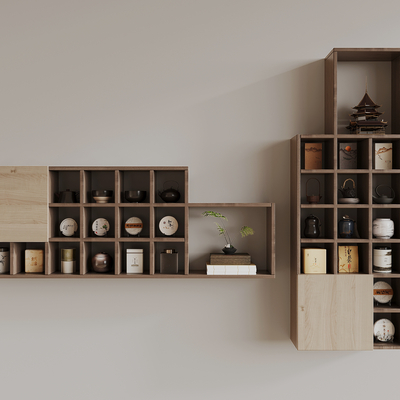  新中式壁架 壁柜su模型 